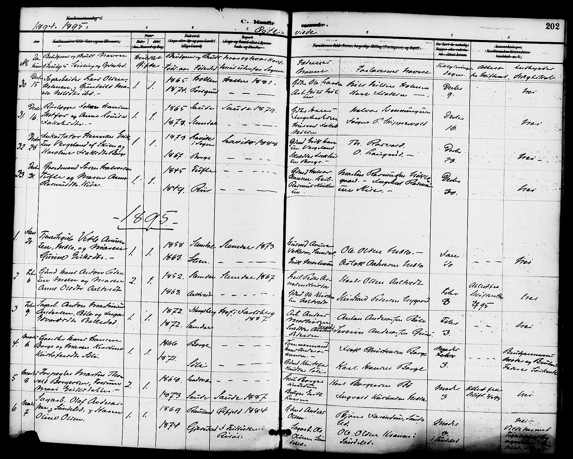 Gjerpen kirkebøker, SAKO/A-265/F/Fa/L0010: Parish register (official) no. I 10, 1886-1895, p. 202