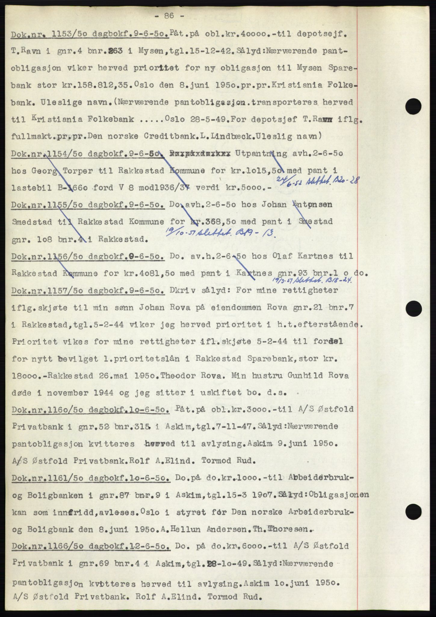 Rakkestad sorenskriveri, SAO/A-10686/G/Gb/Gba/Gbac/L0012: Mortgage book no. B1-4 og B16-20, 1949-1950, Diary no: : 1153/1950