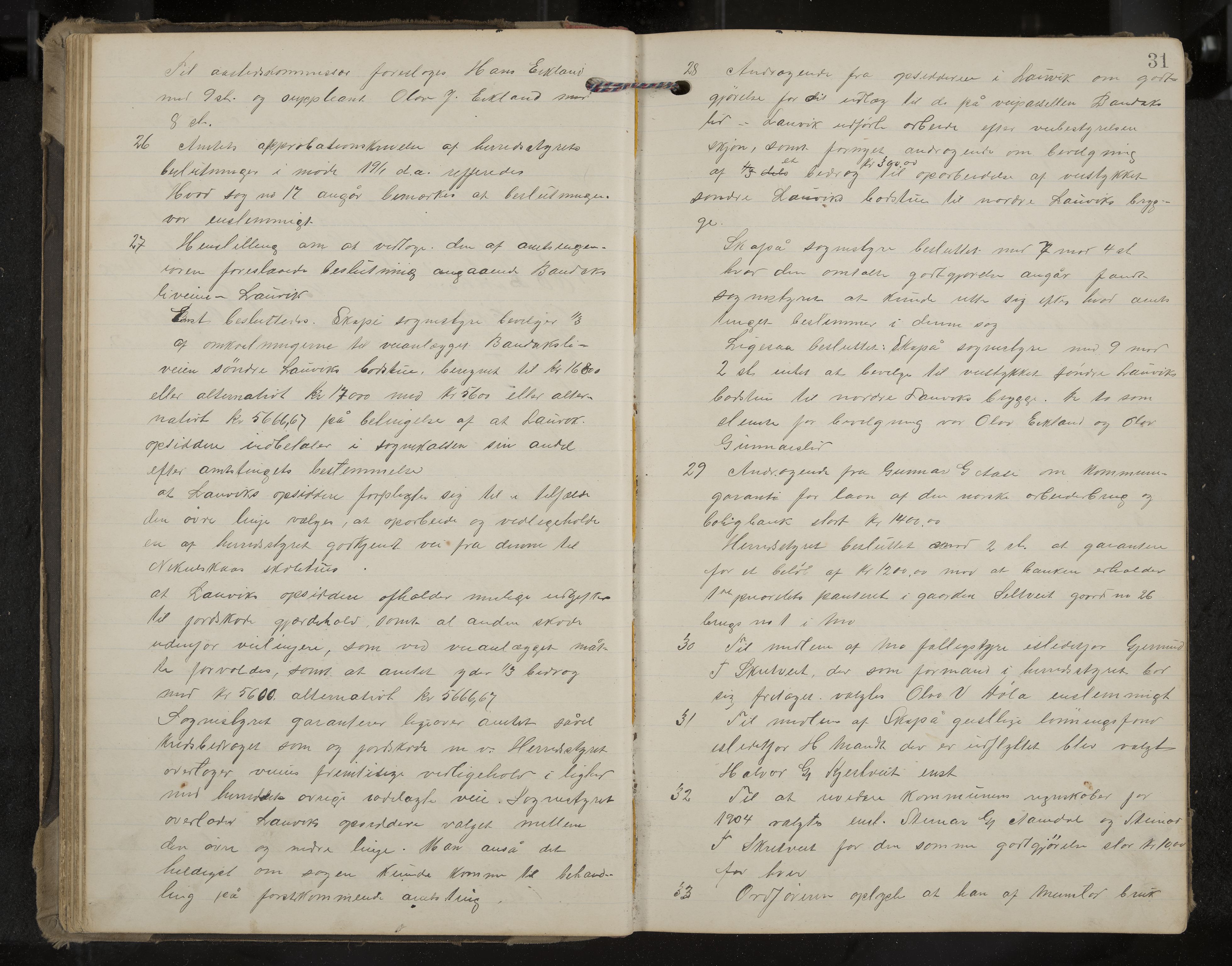 Mo formannskap og sentraladministrasjon, IKAK/0832021/A/L0004: Møtebok, 1903-1915, p. 31