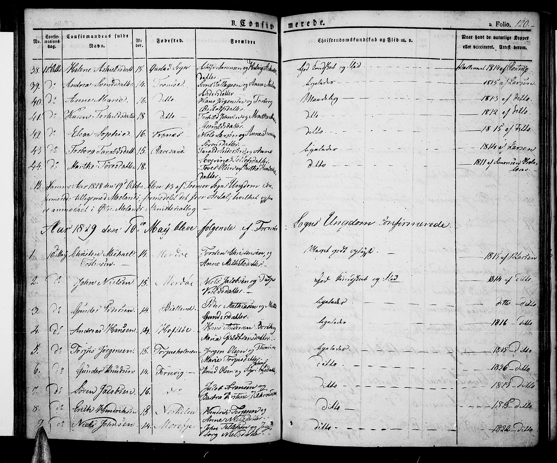 Tromøy sokneprestkontor, SAK/1111-0041/F/Fa/L0003: Parish register (official) no. A 3, 1825-1837, p. 120