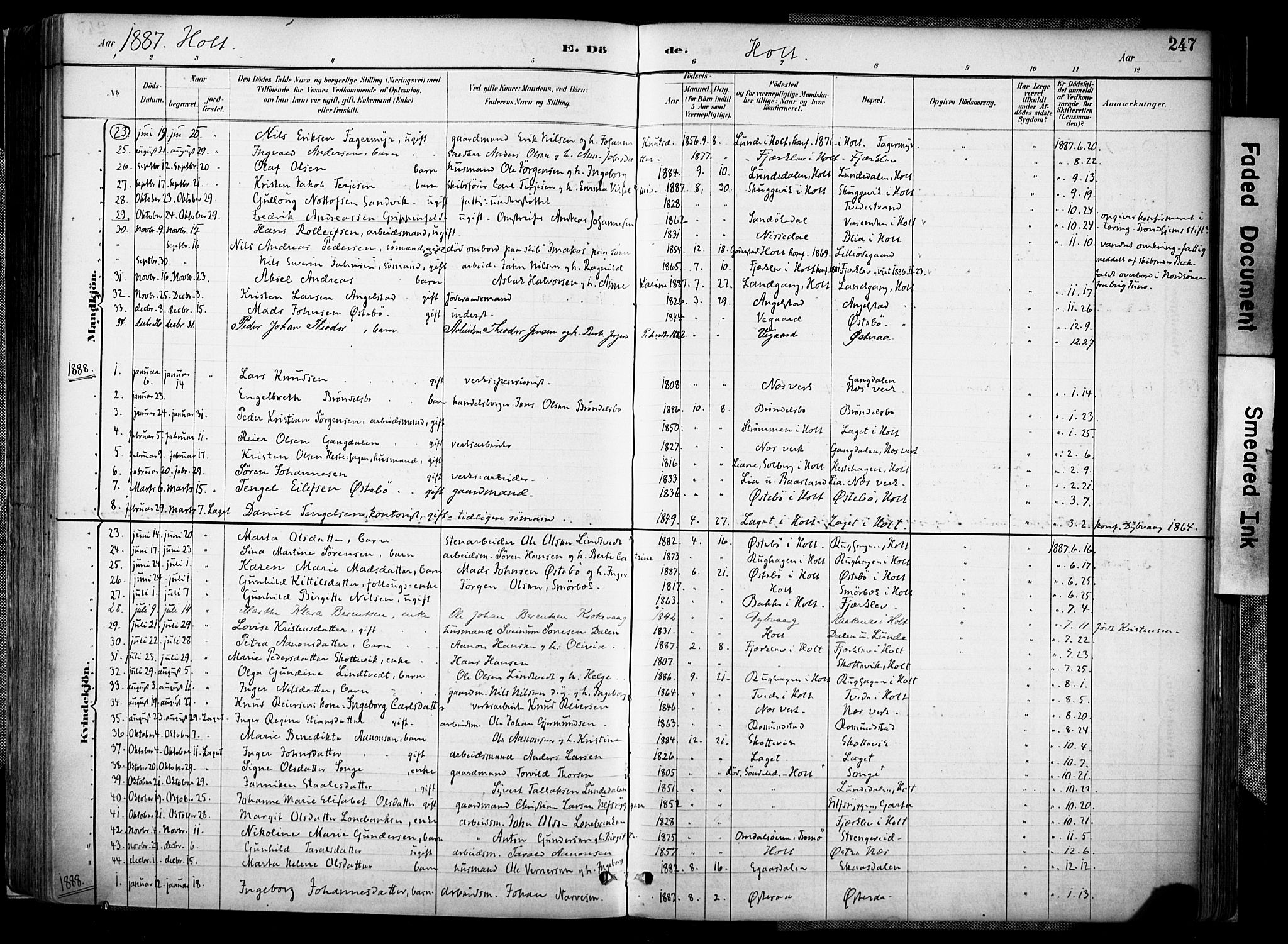 Holt sokneprestkontor, SAK/1111-0021/F/Fa/L0012: Parish register (official) no. A 12, 1885-1907, p. 247