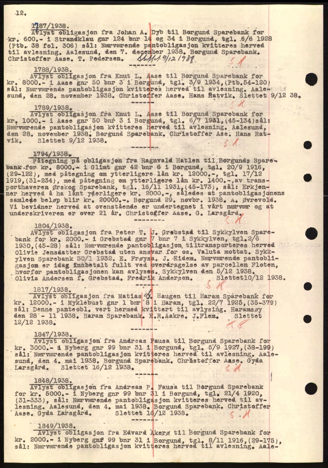 Nordre Sunnmøre sorenskriveri, SAT/A-0006/1/2/2C/2Ca: Mortgage book no. B1-6, 1938-1942, Diary no: : 1787/1938