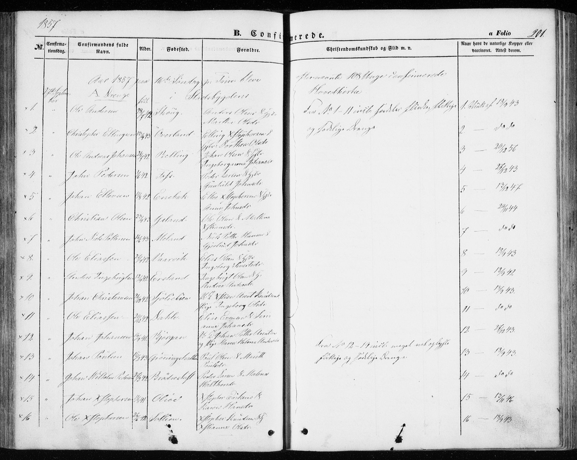 Ministerialprotokoller, klokkerbøker og fødselsregistre - Sør-Trøndelag, AV/SAT-A-1456/646/L0611: Parish register (official) no. 646A09, 1848-1857, p. 201