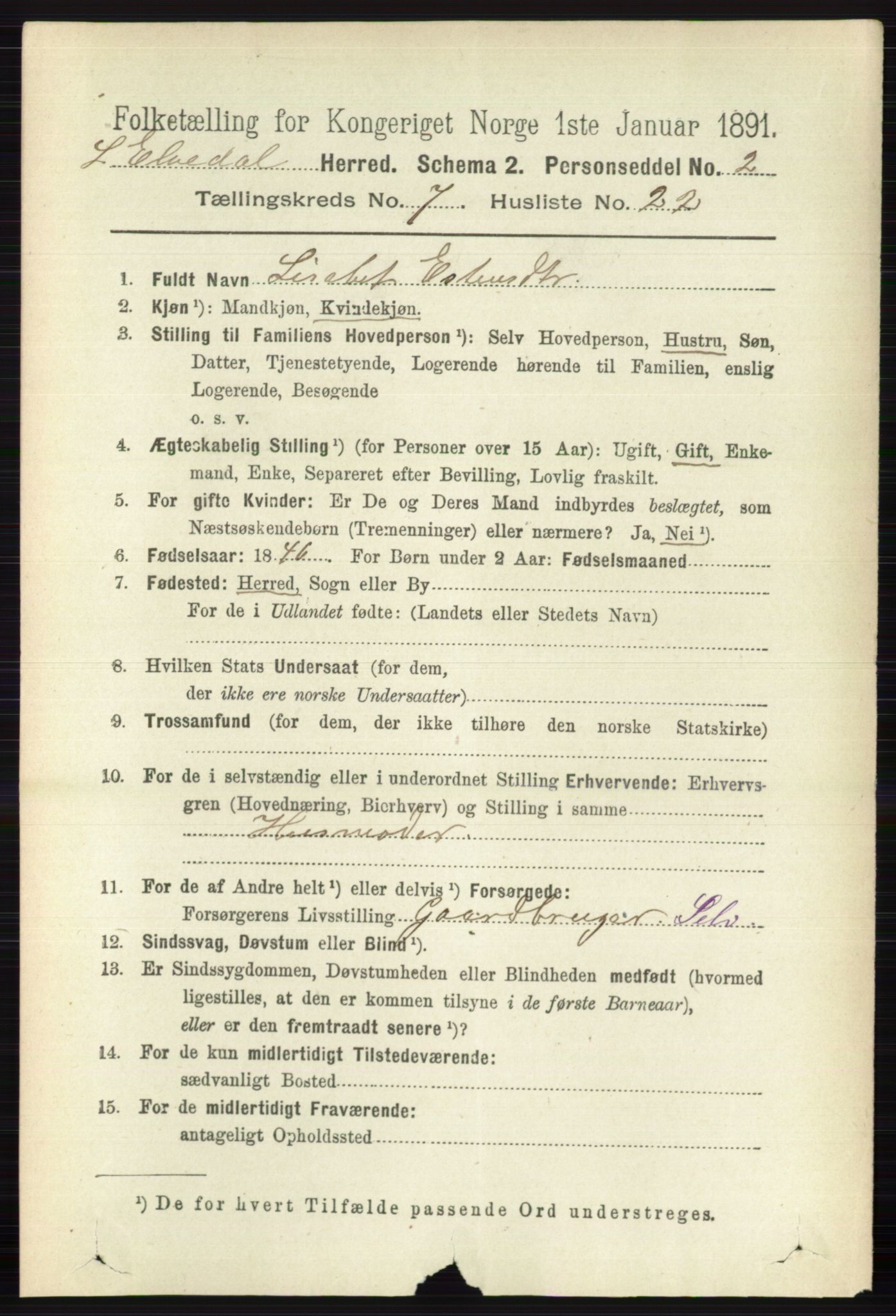 RA, 1891 census for 0438 Lille Elvedalen, 1891, p. 2420