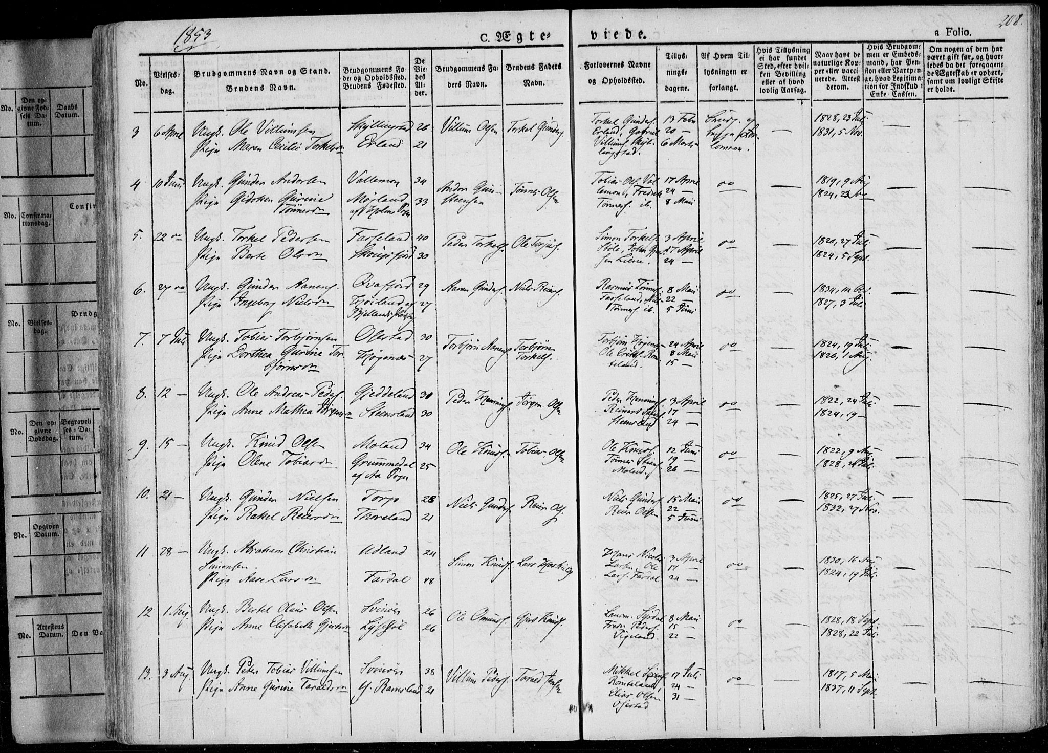 Sør-Audnedal sokneprestkontor, SAK/1111-0039/F/Fa/Fab/L0006: Parish register (official) no. A 6, 1829-1855, p. 208