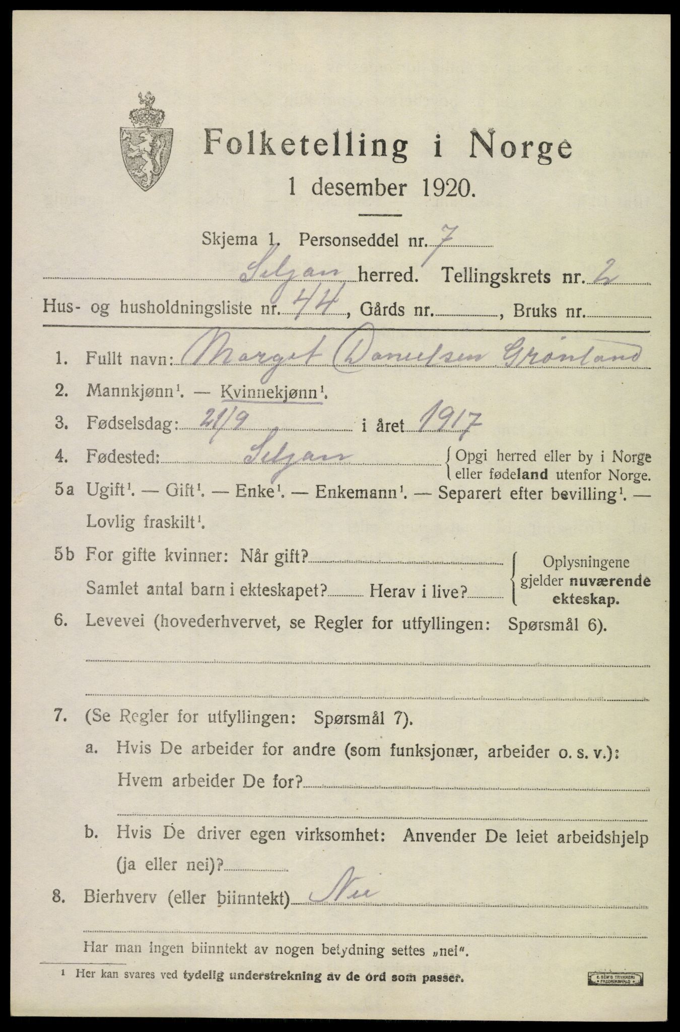 SAKO, 1920 census for Siljan, 1920, p. 1441