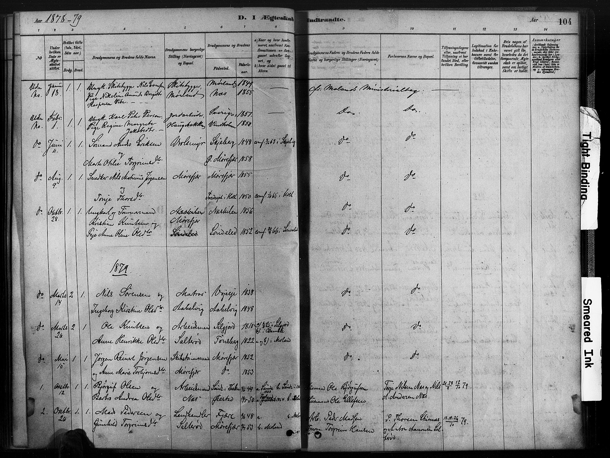 Austre Moland sokneprestkontor, SAK/1111-0001/F/Fa/Fab/L0001: Parish register (official) no. A 1, 1878-1898, p. 104
