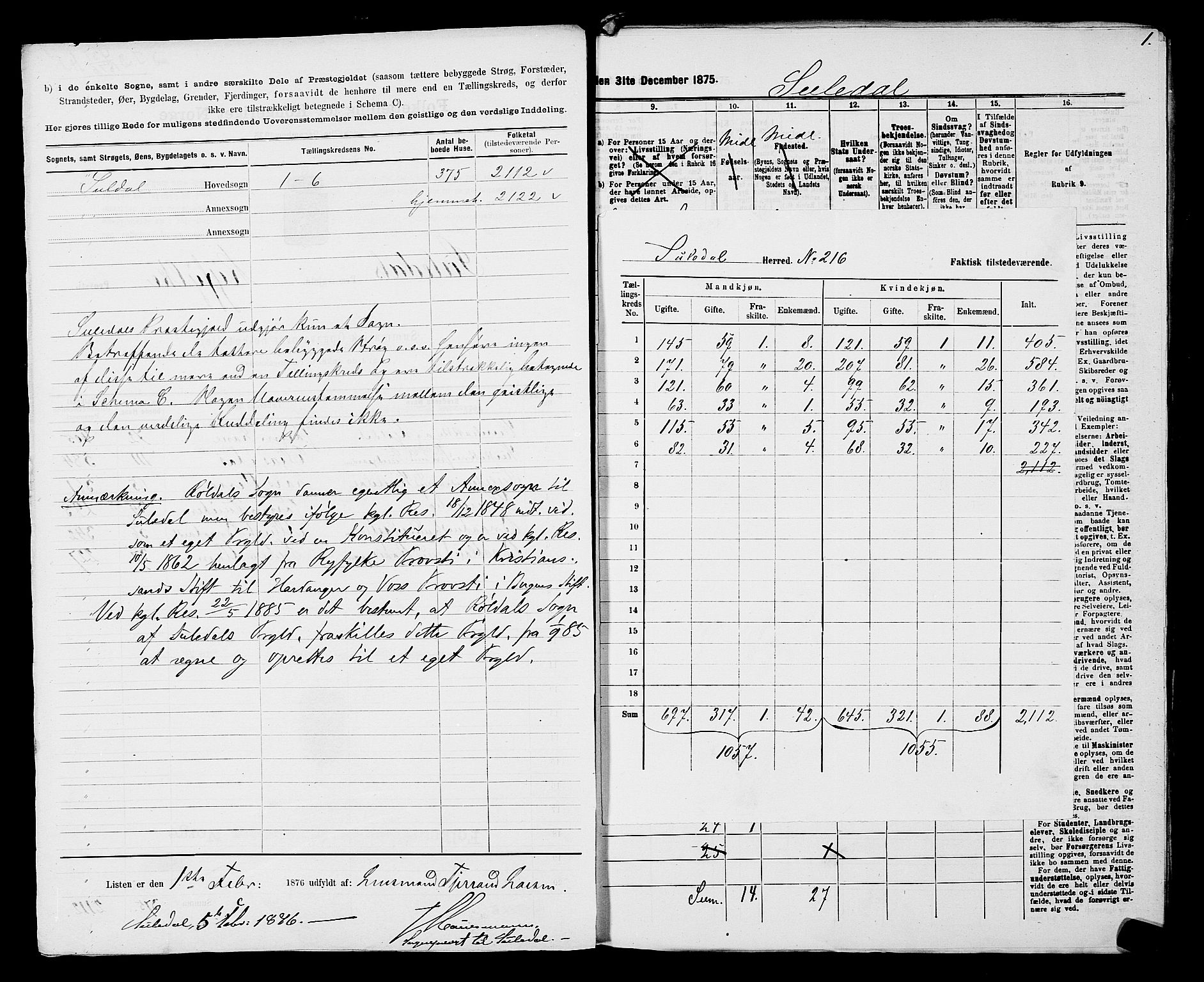 SAST, 1875 census for 1134P Suldal, 1875, p. 3