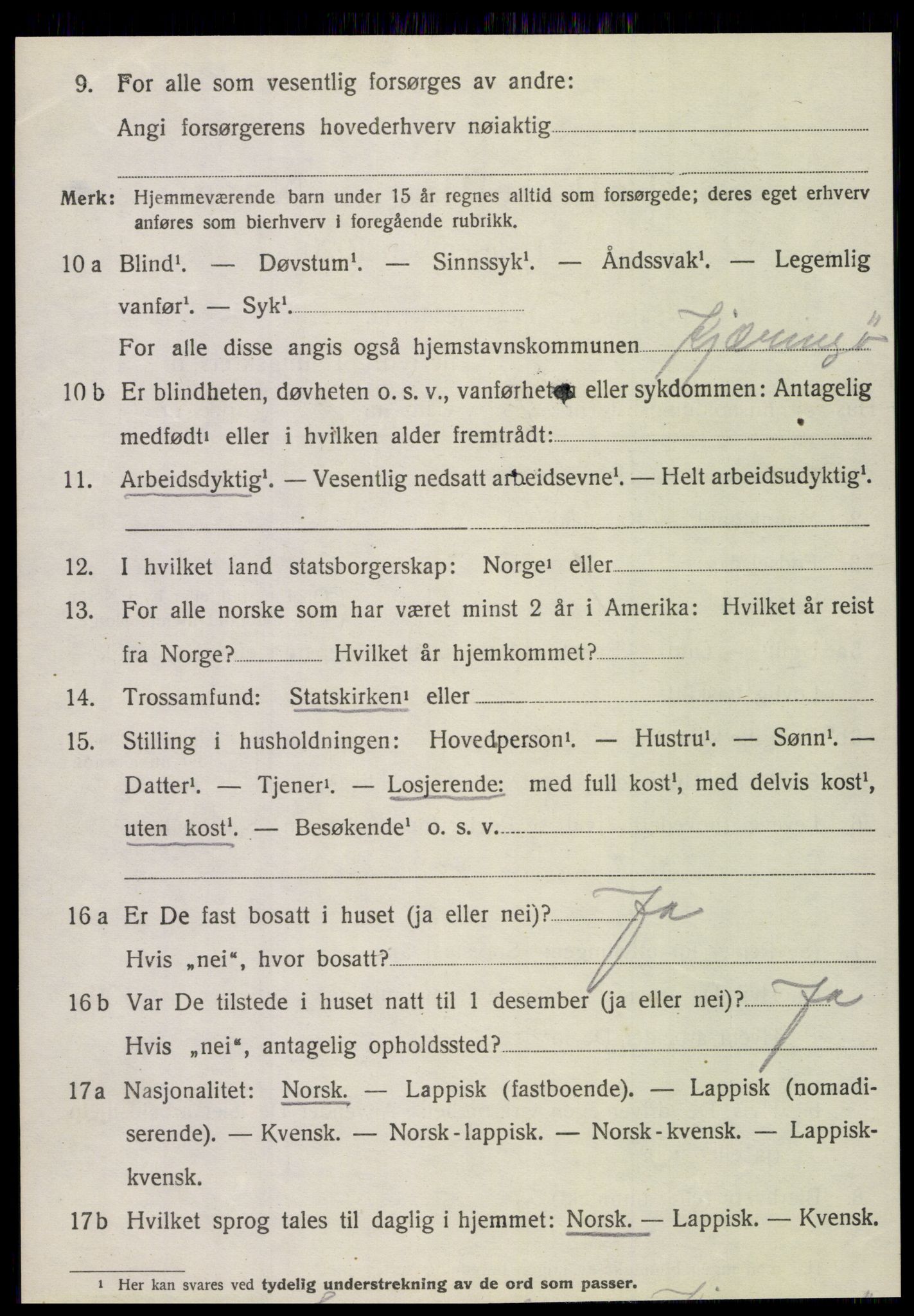 SAT, 1920 census for Fauske, 1920, p. 7021