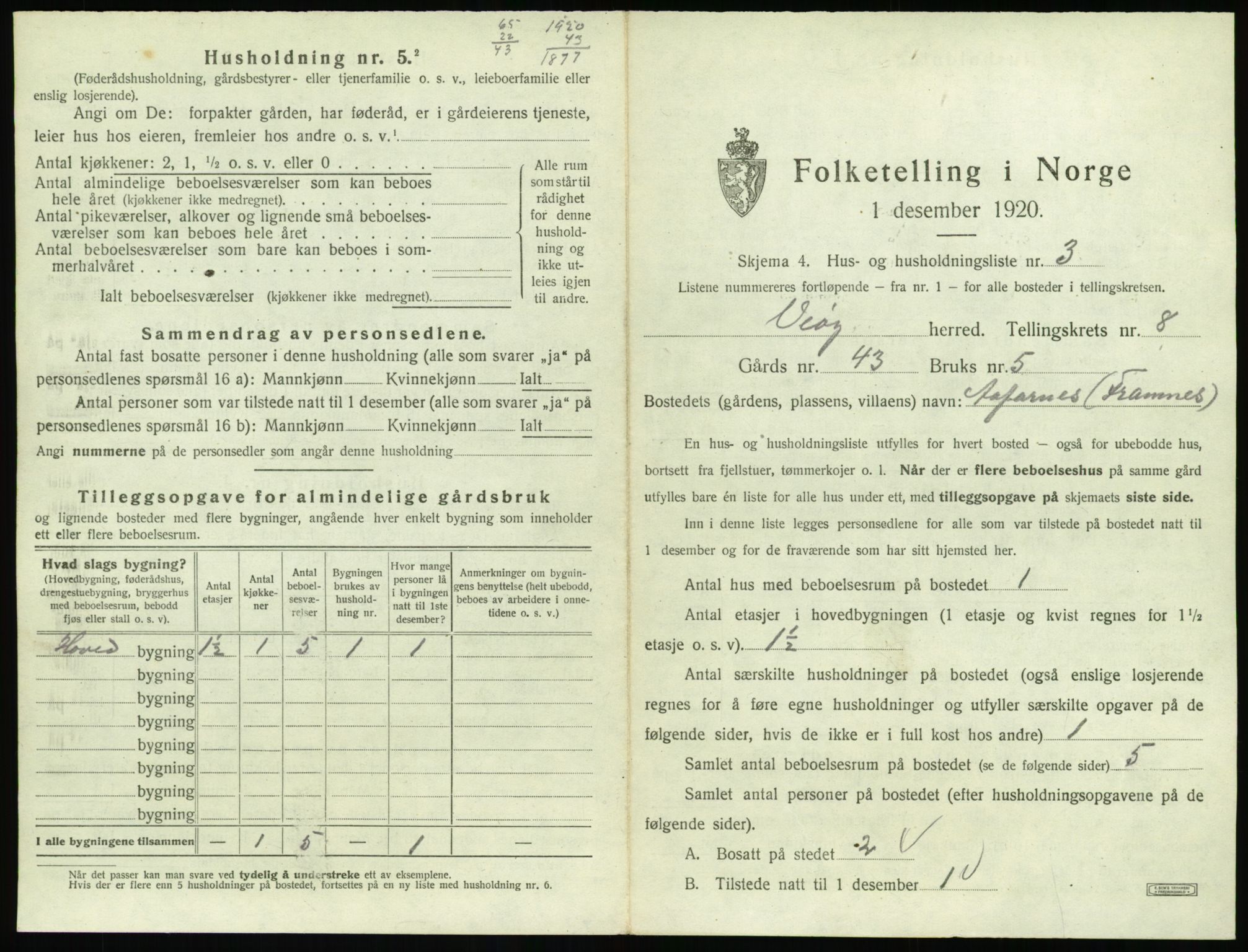 SAT, 1920 census for Veøy, 1920, p. 533