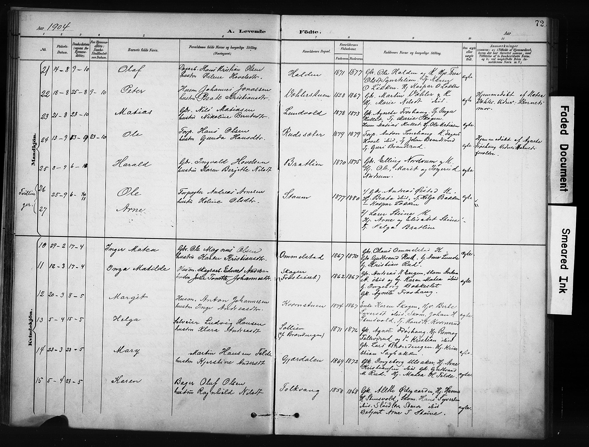 Nordre Land prestekontor, AV/SAH-PREST-124/H/Ha/Hab/L0012: Parish register (copy) no. 12, 1891-1909, p. 72