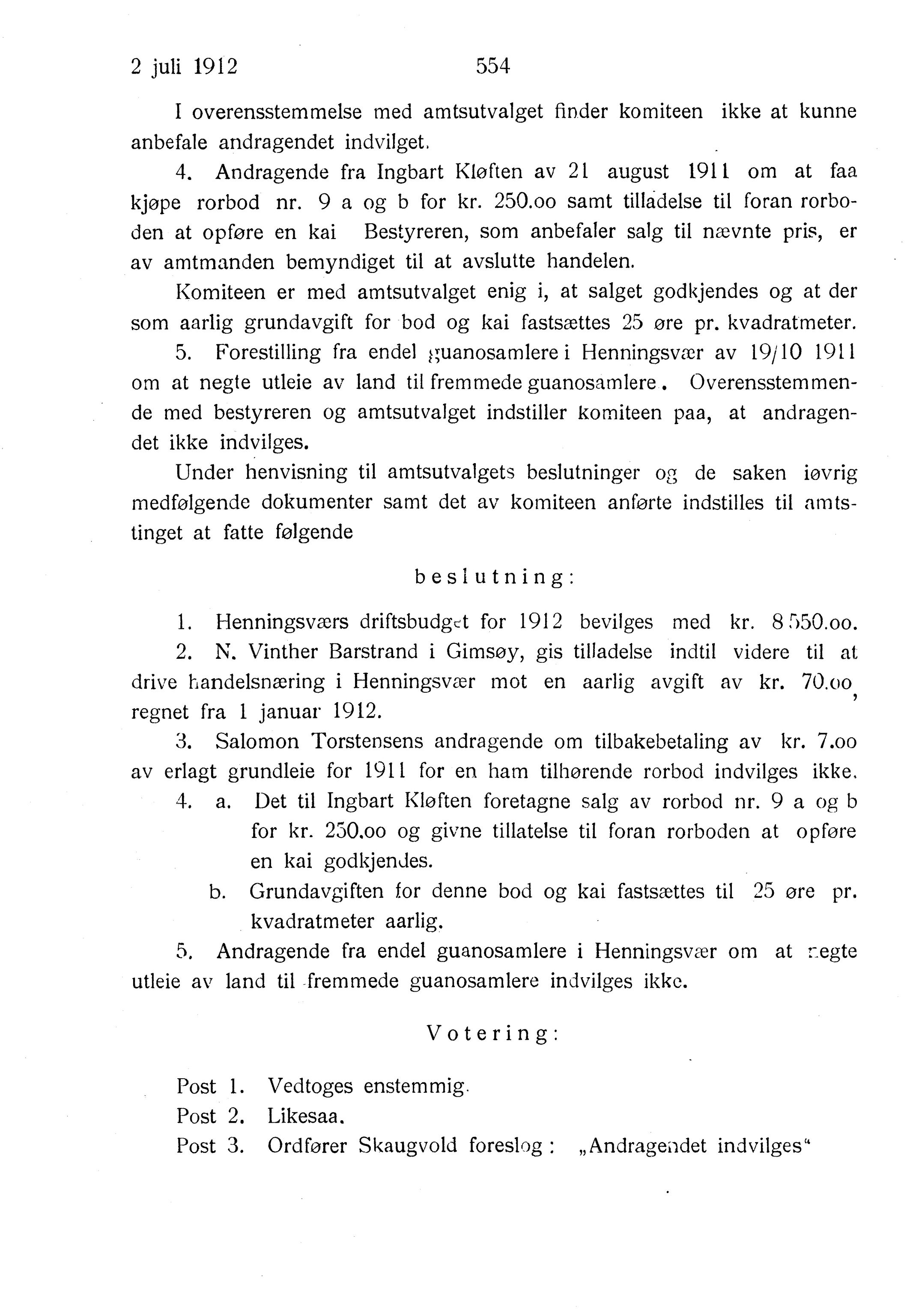 Nordland Fylkeskommune. Fylkestinget, AIN/NFK-17/176/A/Ac/L0035: Fylkestingsforhandlinger 1912, 1912