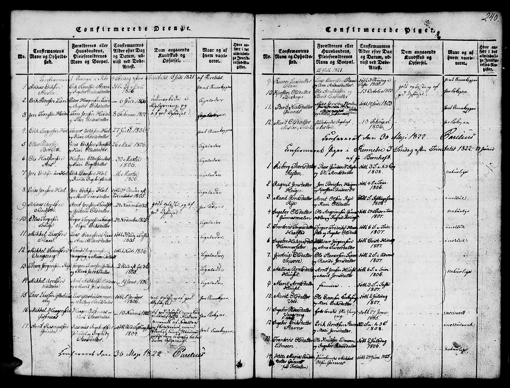 Ministerialprotokoller, klokkerbøker og fødselsregistre - Sør-Trøndelag, SAT/A-1456/674/L0874: Parish register (copy) no. 674C01, 1816-1860, p. 240