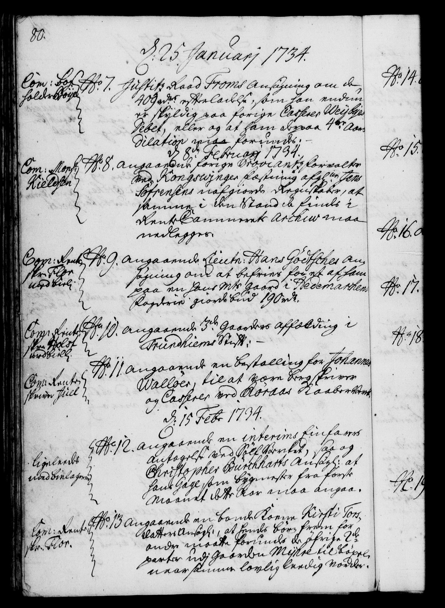 Rentekammeret, Kammerkanselliet, RA/EA-3111/G/Gf/Gfb/L0003: Register til norske relasjons- og resolusjonsprotokoller (merket RK 52.98), 1729-1736, p. 80