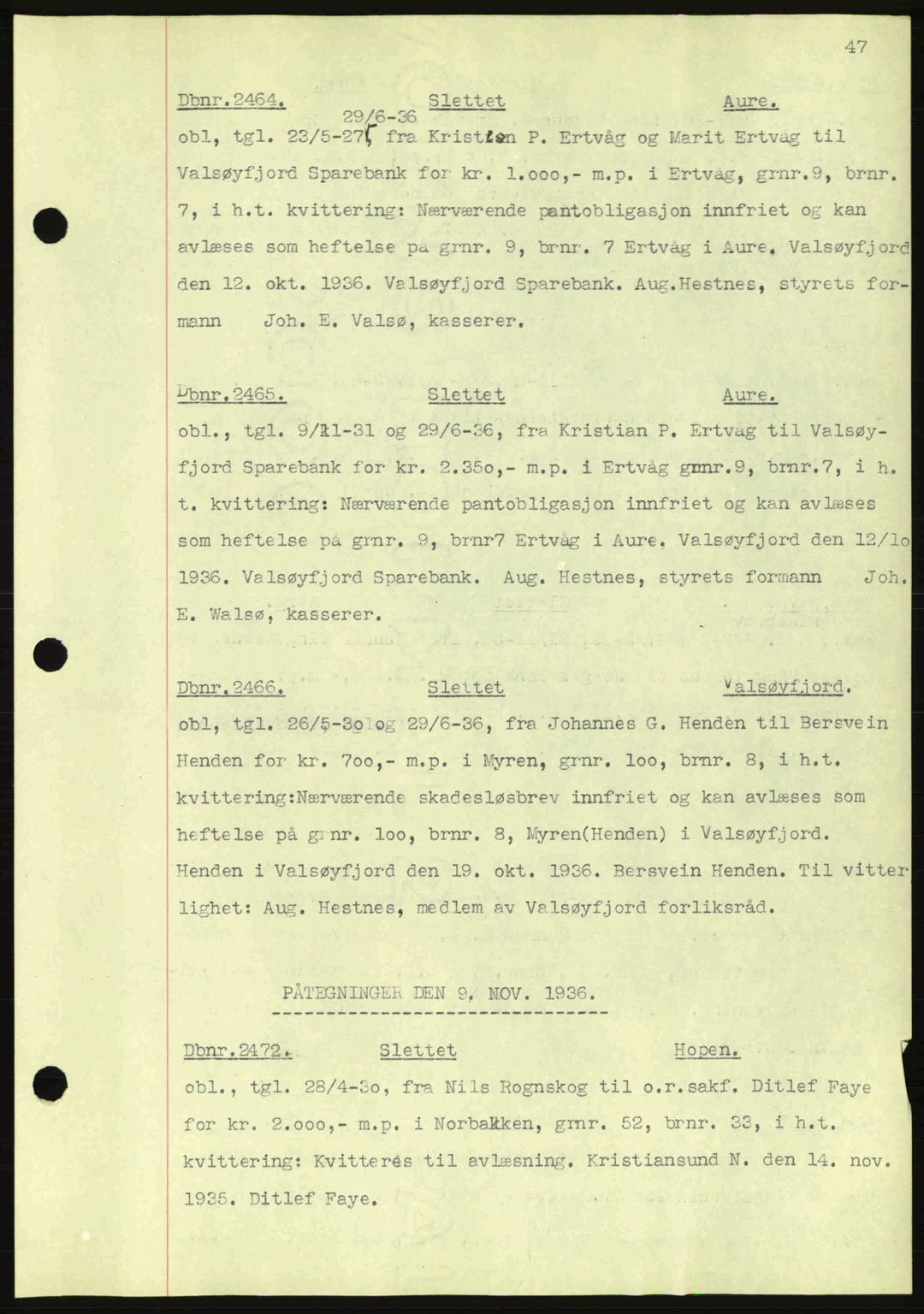 Nordmøre sorenskriveri, AV/SAT-A-4132/1/2/2Ca: Mortgage book no. C80, 1936-1939, Diary no: : 2464/1936