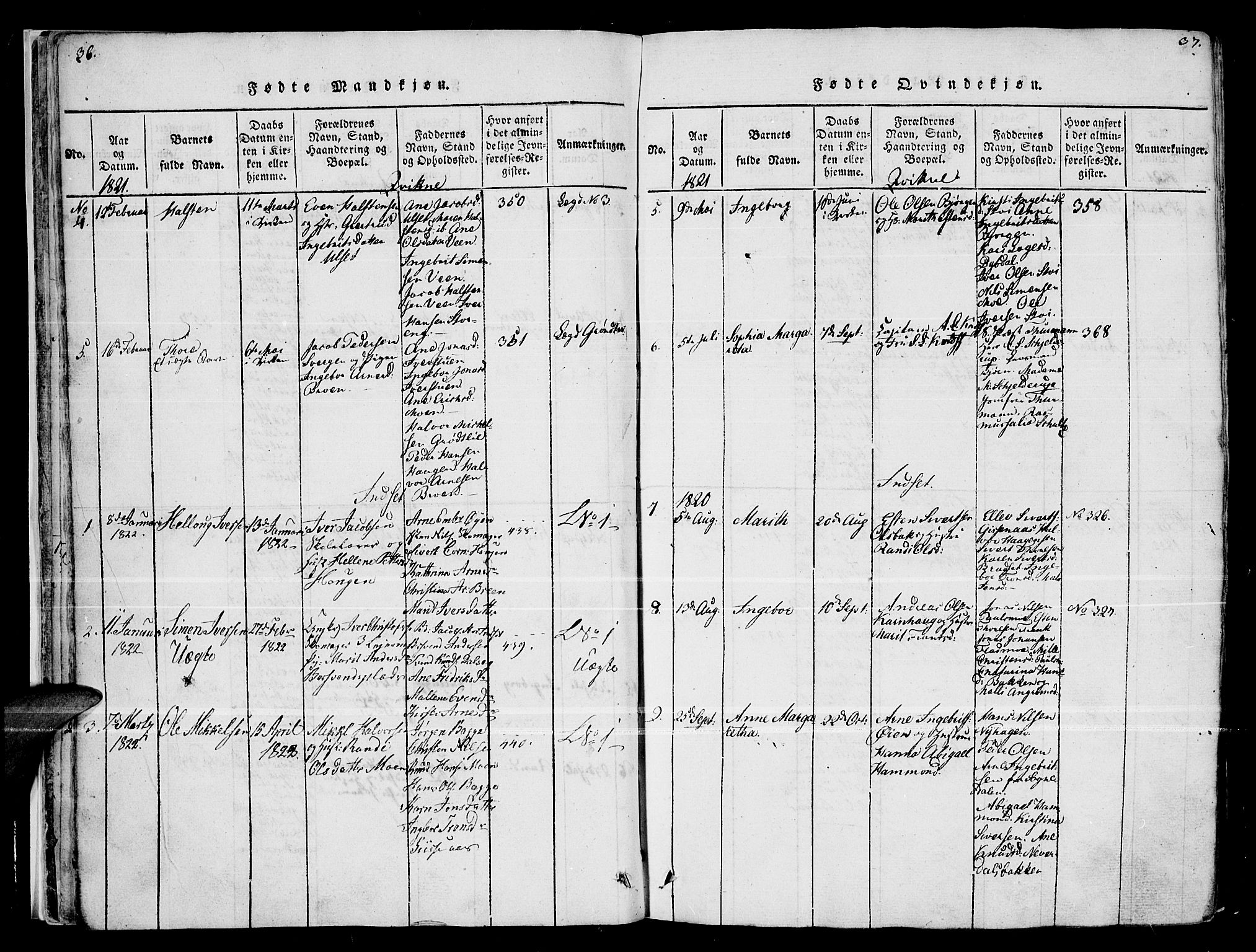 Kvikne prestekontor, SAH/PREST-064/H/Ha/Haa/L0004: Parish register (official) no. 4, 1815-1840, p. 36-37
