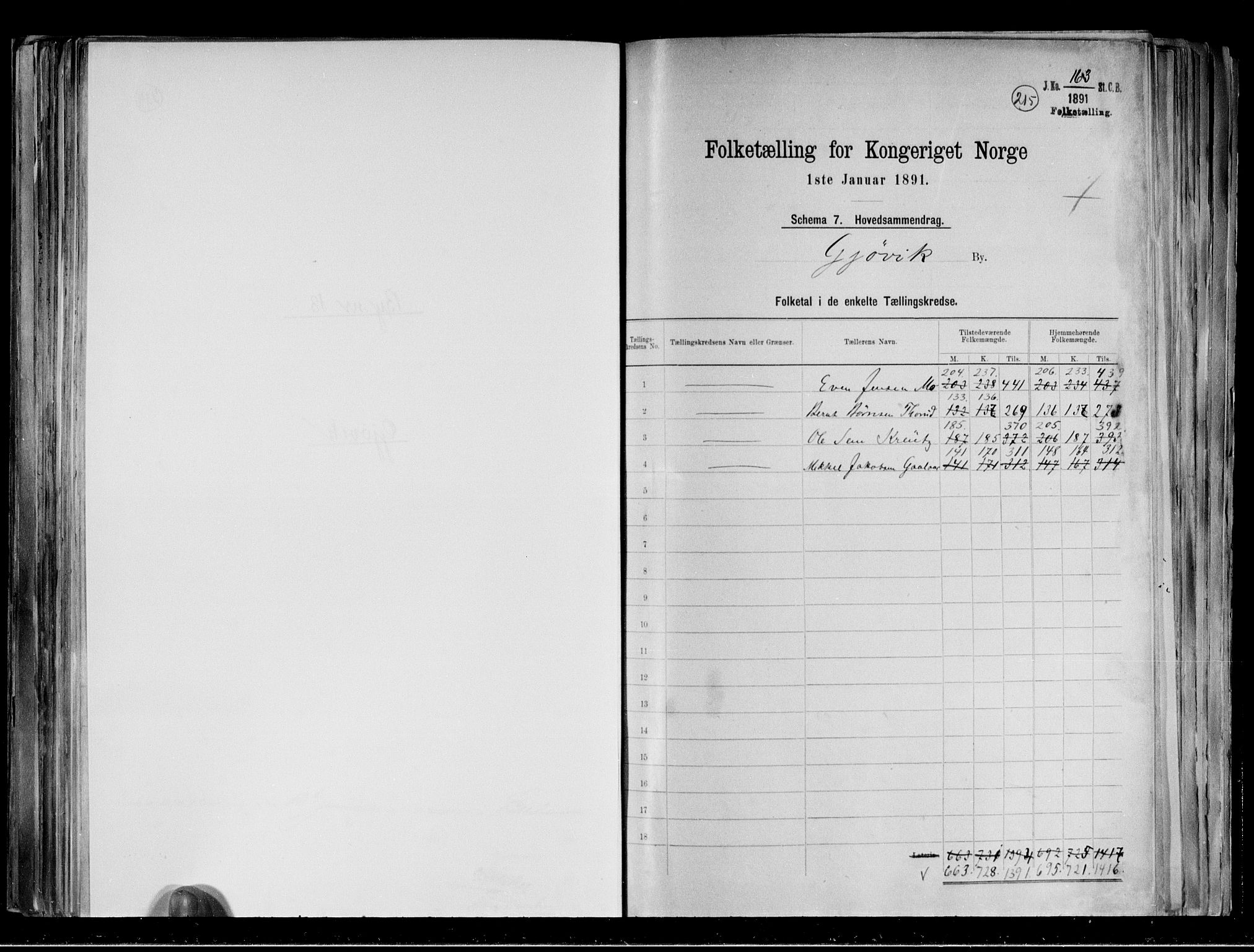 RA, 1891 census for 0502 Gjøvik, 1891, p. 2