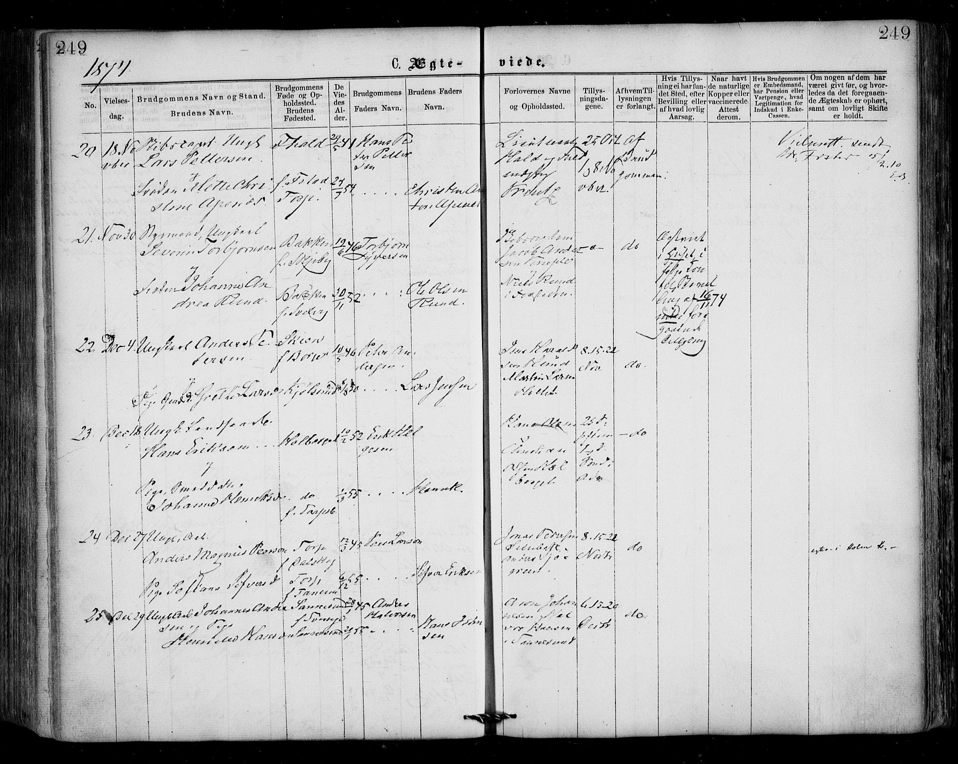 Borge prestekontor Kirkebøker, AV/SAO-A-10903/F/Fa/L0006: Parish register (official) no. I 6, 1861-1874, p. 249