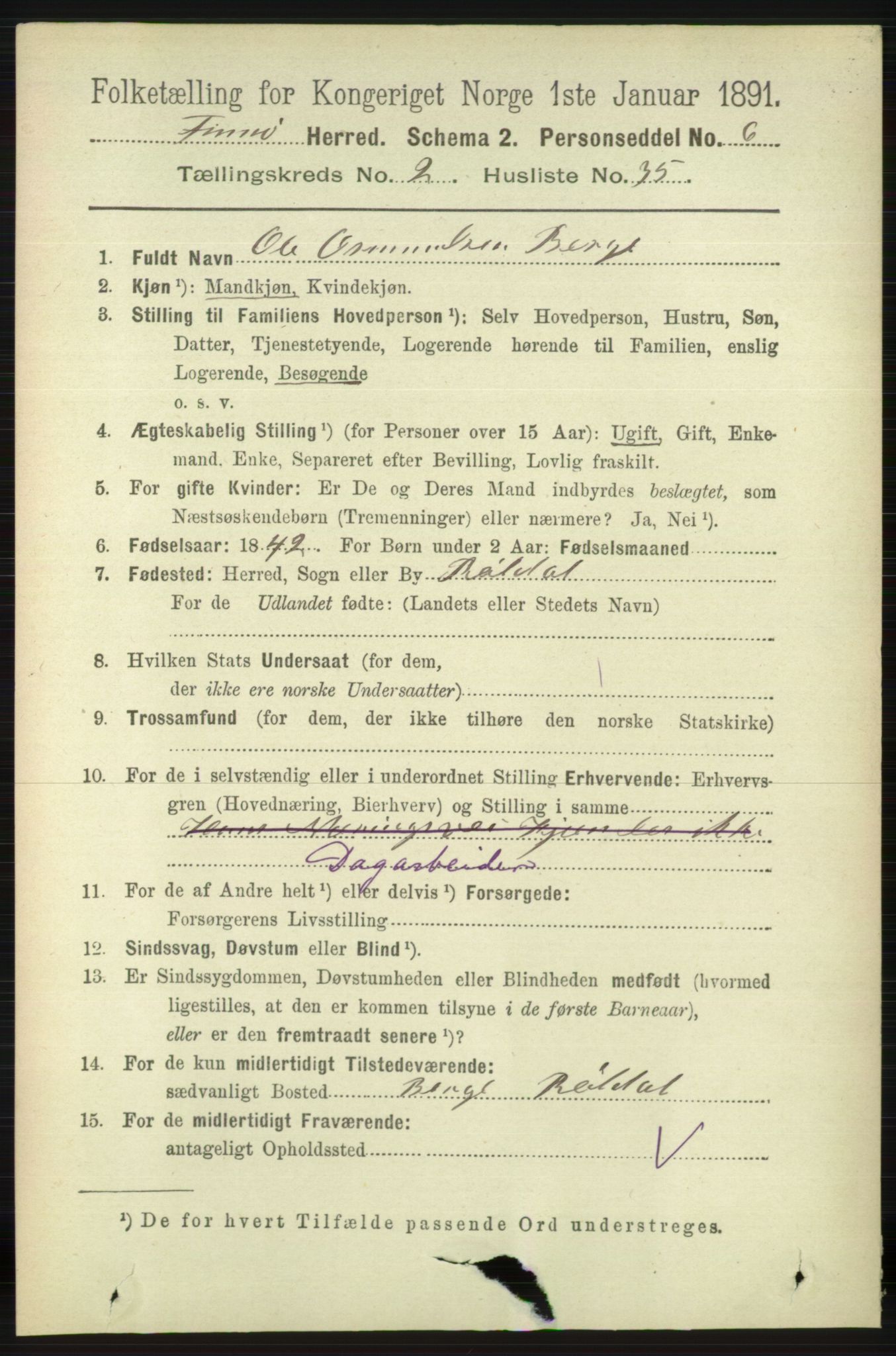 RA, 1891 census for 1141 Finnøy, 1891, p. 407