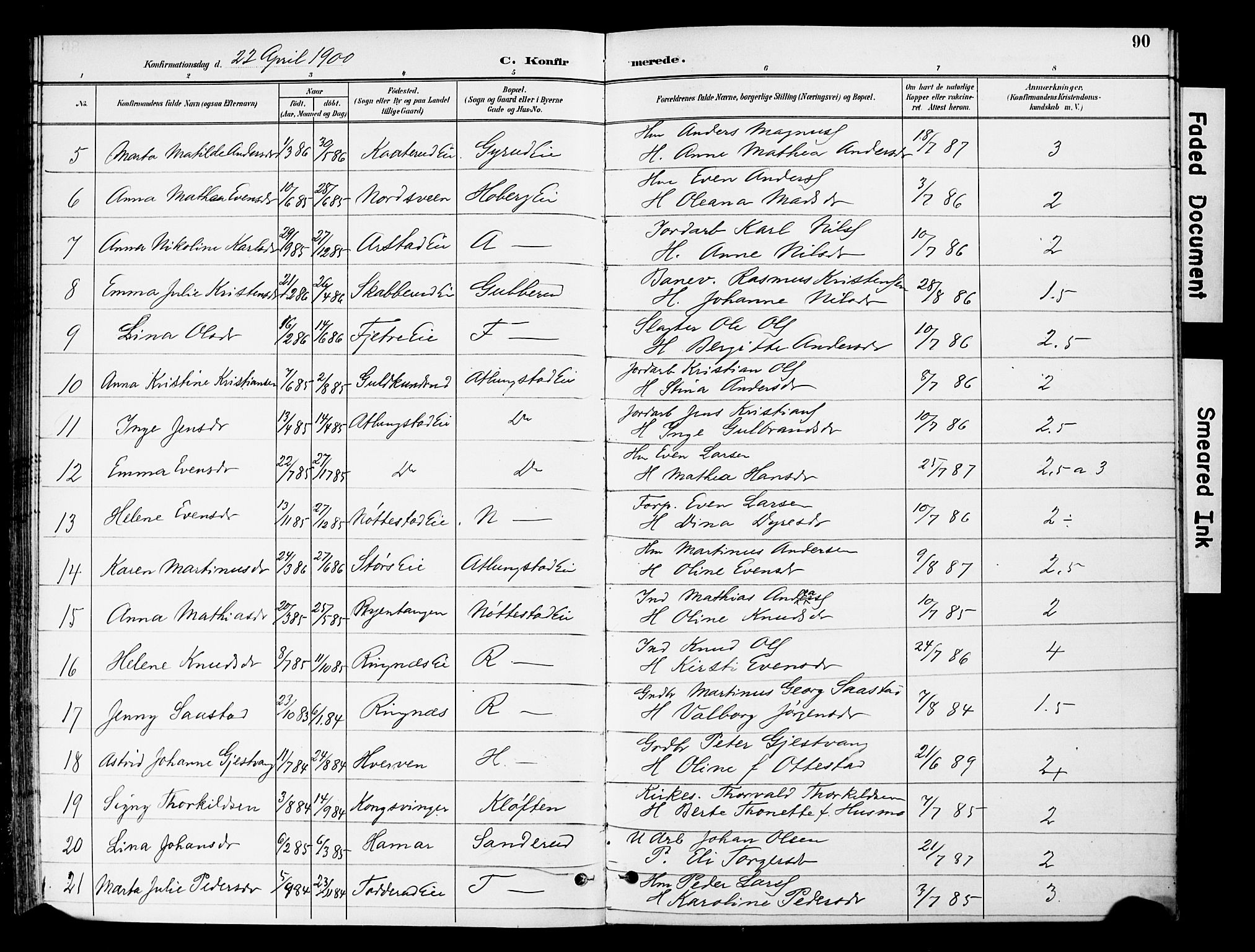 Stange prestekontor, AV/SAH-PREST-002/K/L0021: Parish register (official) no. 21, 1891-1902, p. 90