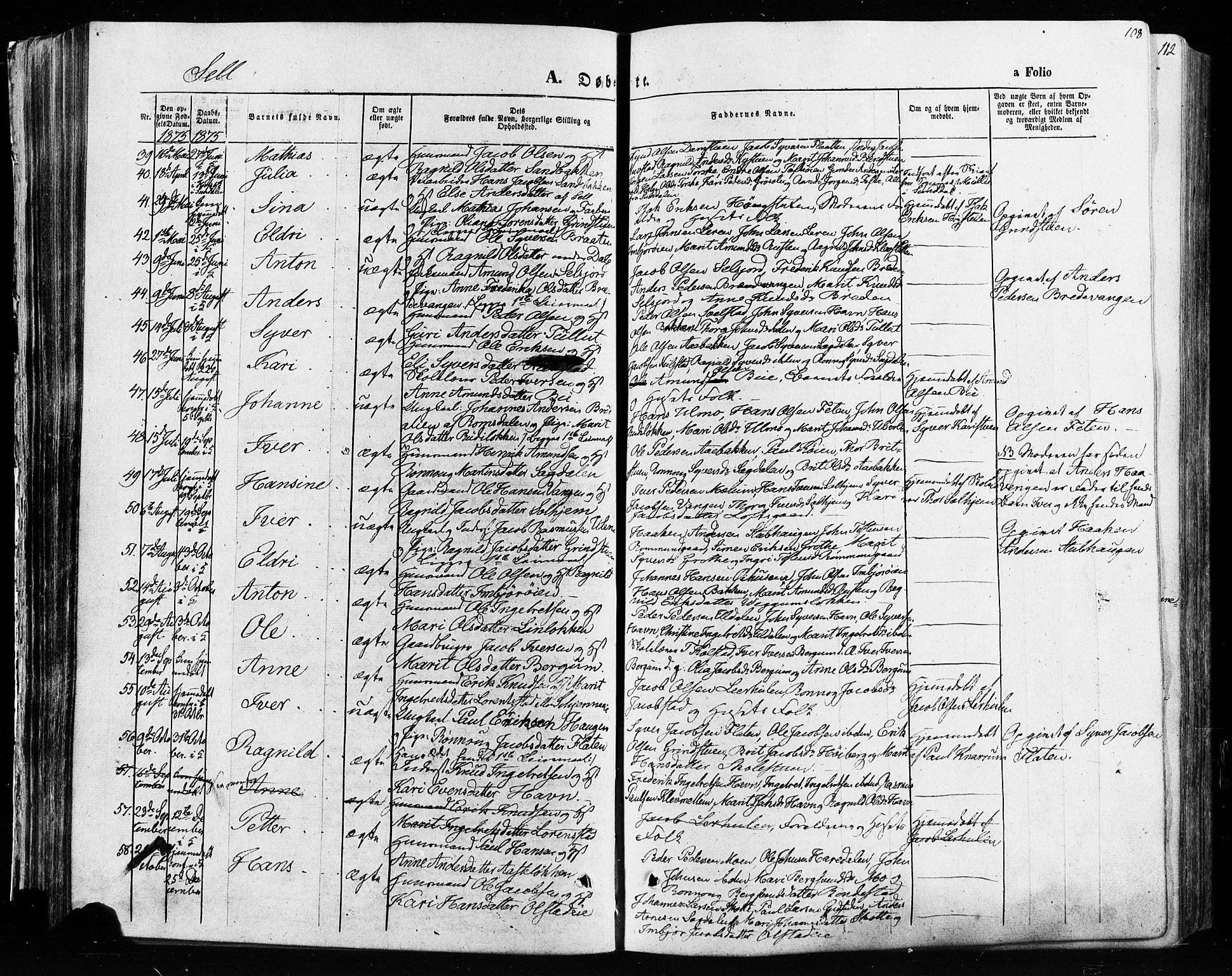 Vågå prestekontor, AV/SAH-PREST-076/H/Ha/Haa/L0007: Parish register (official) no. 7 /3, 1872-1886, p. 108