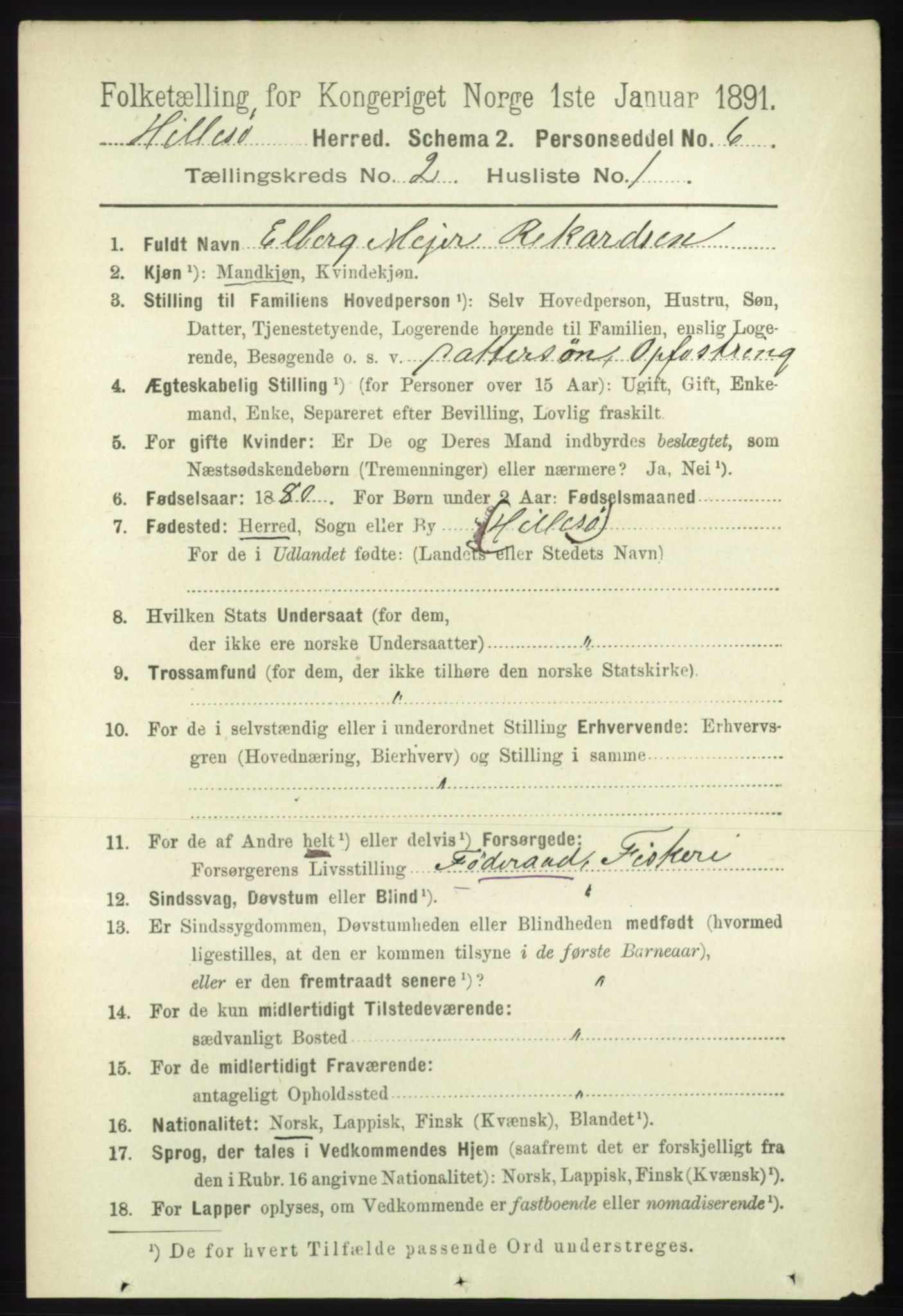 RA, 1891 census for 1930 Hillesøy, 1891, p. 634