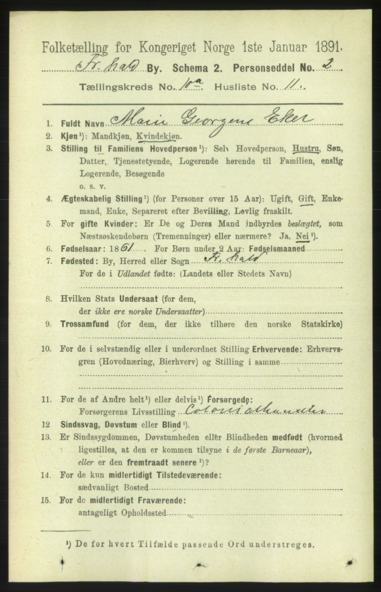 RA, 1891 census for 0101 Fredrikshald, 1891, p. 7123