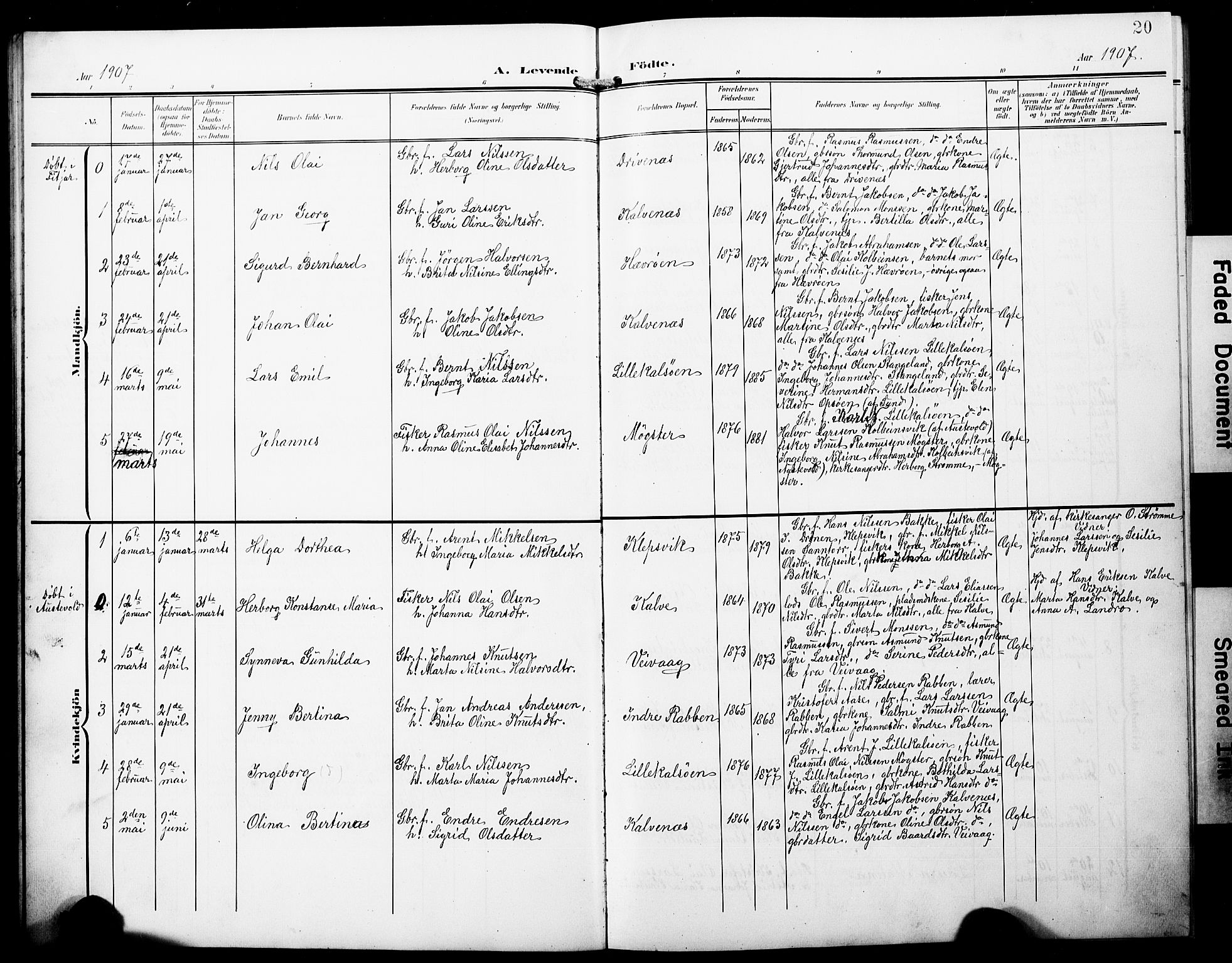 Austevoll Sokneprestembete, SAB/A-74201/H/Hab: Parish register (copy) no. B 5, 1902-1910, p. 20
