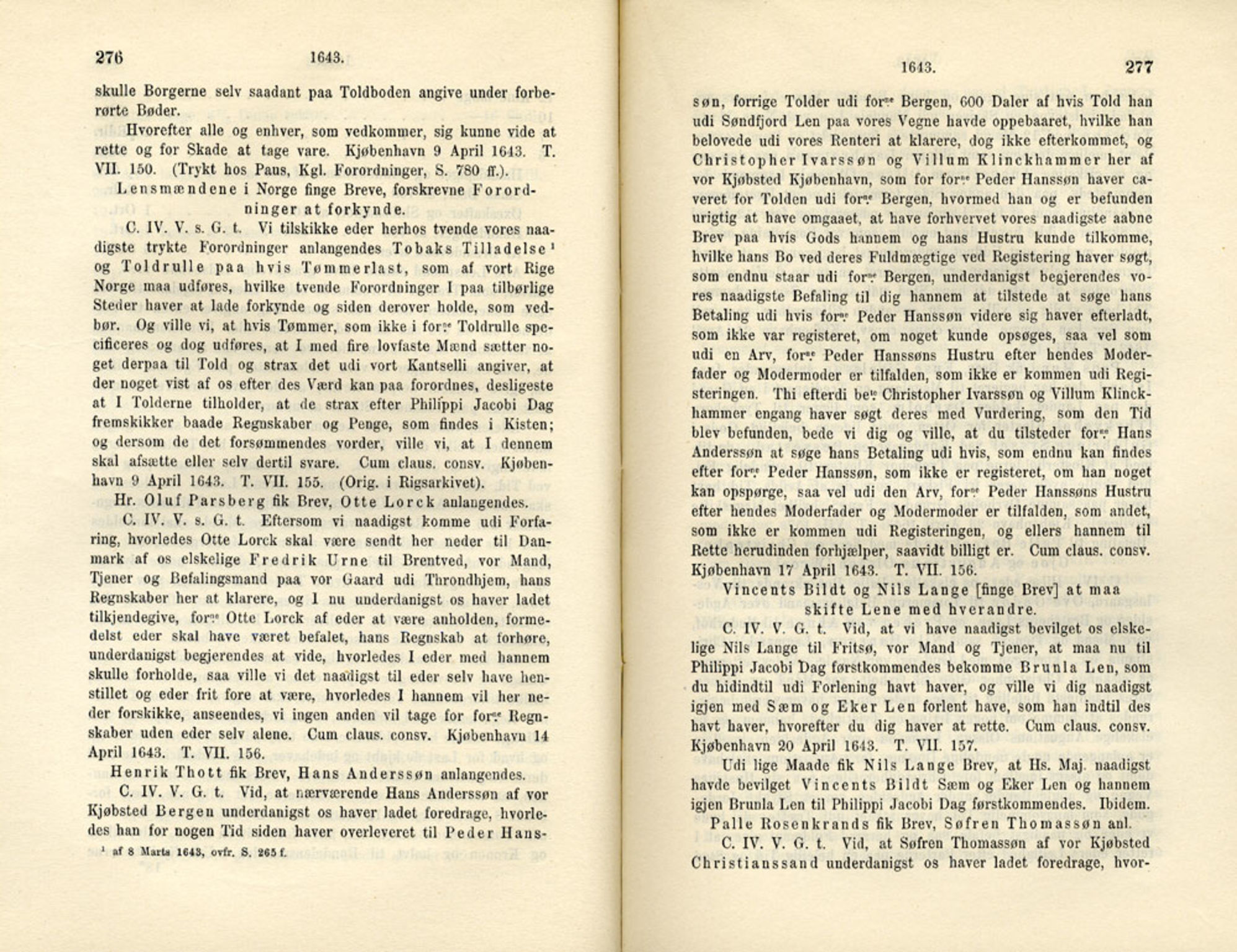 Publikasjoner utgitt av Det Norske Historiske Kildeskriftfond, PUBL/-/-/-: Norske Rigs-Registranter, bind 8, 1641-1648, p. 276-277