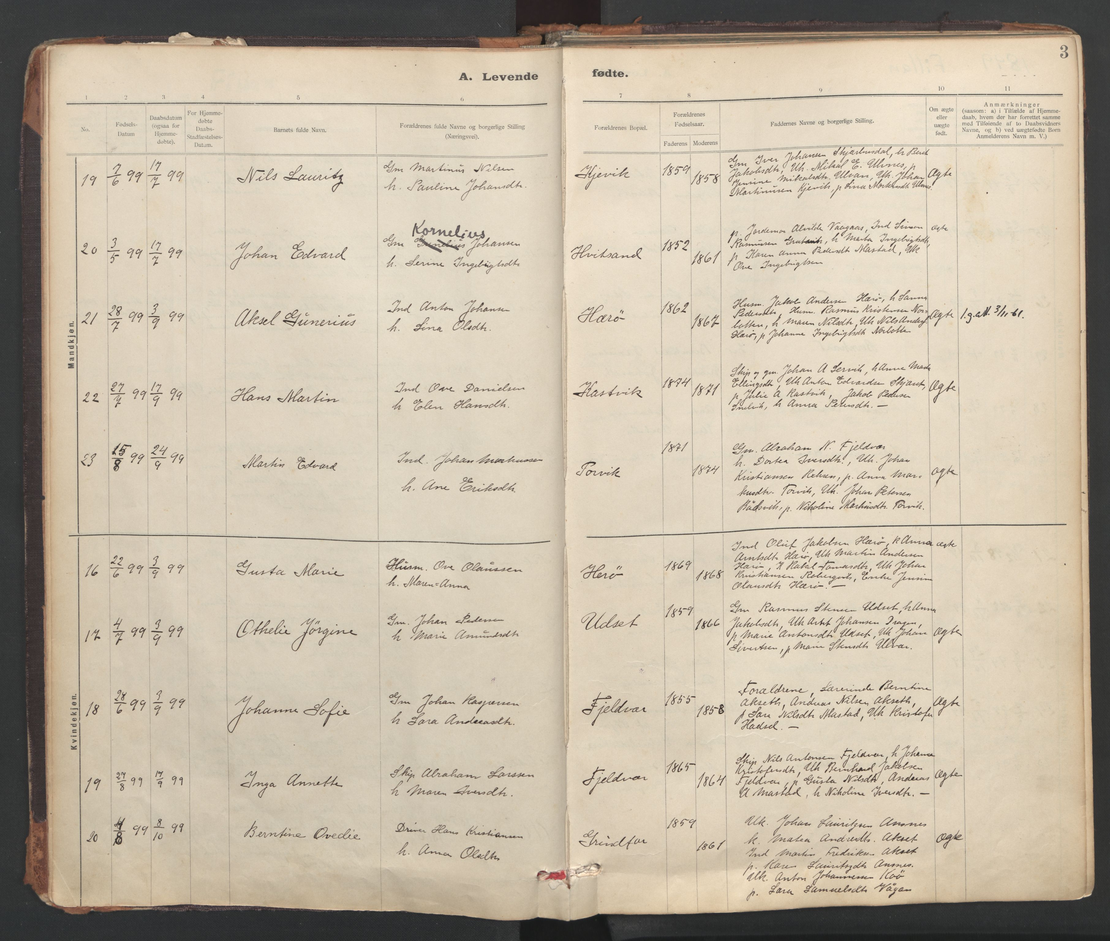 Ministerialprotokoller, klokkerbøker og fødselsregistre - Sør-Trøndelag, AV/SAT-A-1456/637/L0559: Parish register (official) no. 637A02, 1899-1923, p. 3