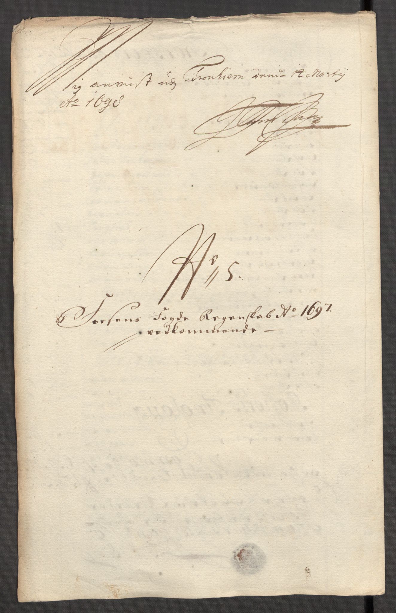 Rentekammeret inntil 1814, Reviderte regnskaper, Fogderegnskap, AV/RA-EA-4092/R57/L3852: Fogderegnskap Fosen, 1697, p. 45