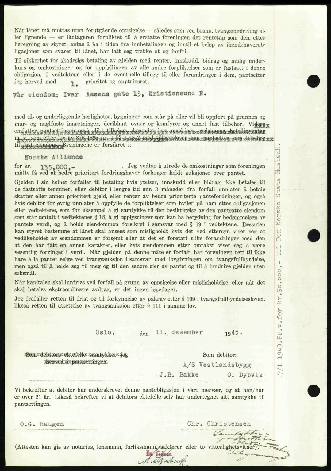 Kristiansund byfogd, SAT/A-4587/A/27: Mortgage book no. 37-38, 1943-1945, Diary no: : 815/1945