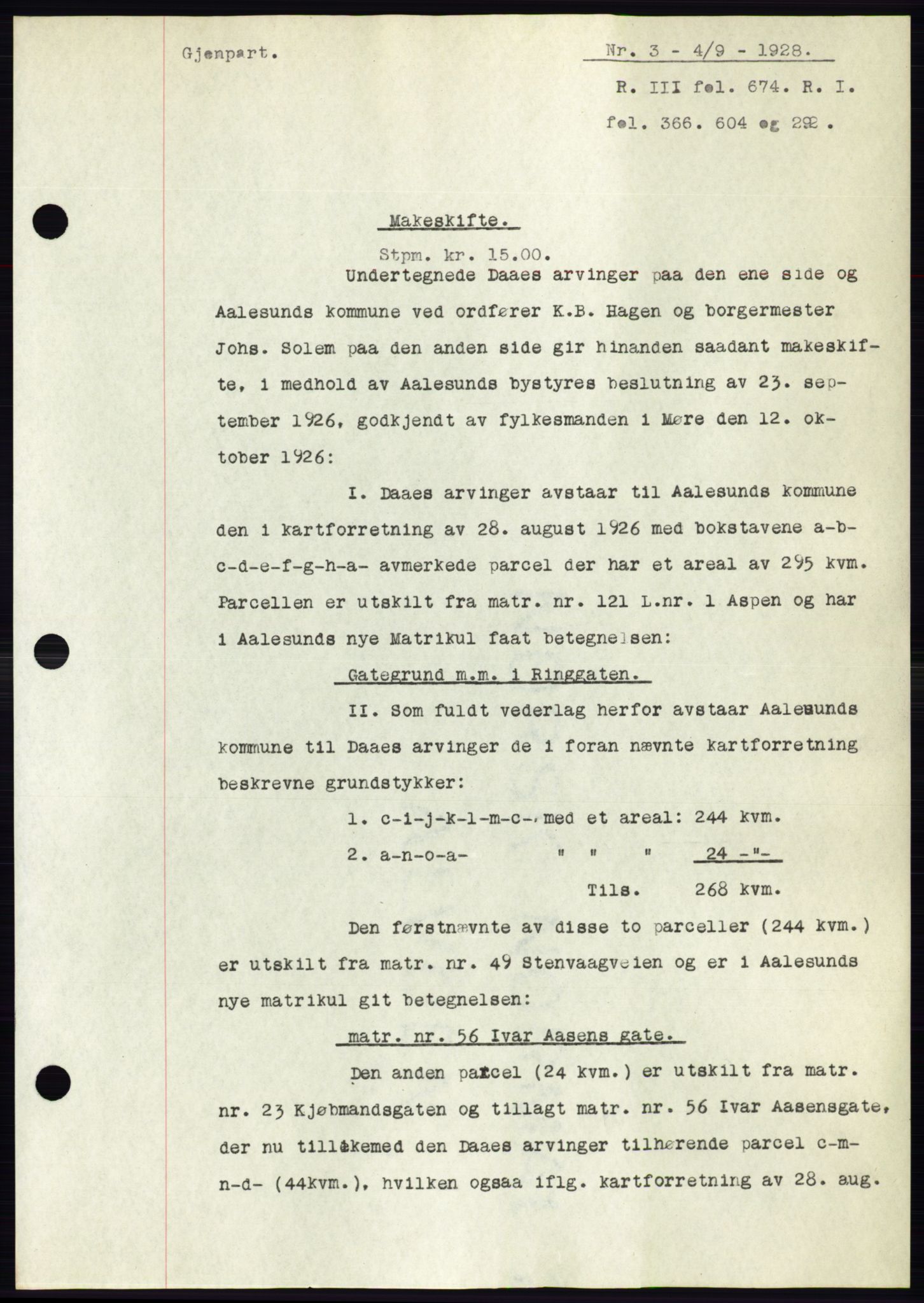 Ålesund byfogd, AV/SAT-A-4384: Mortgage book no. 24, 1928-1929, Deed date: 04.09.1928