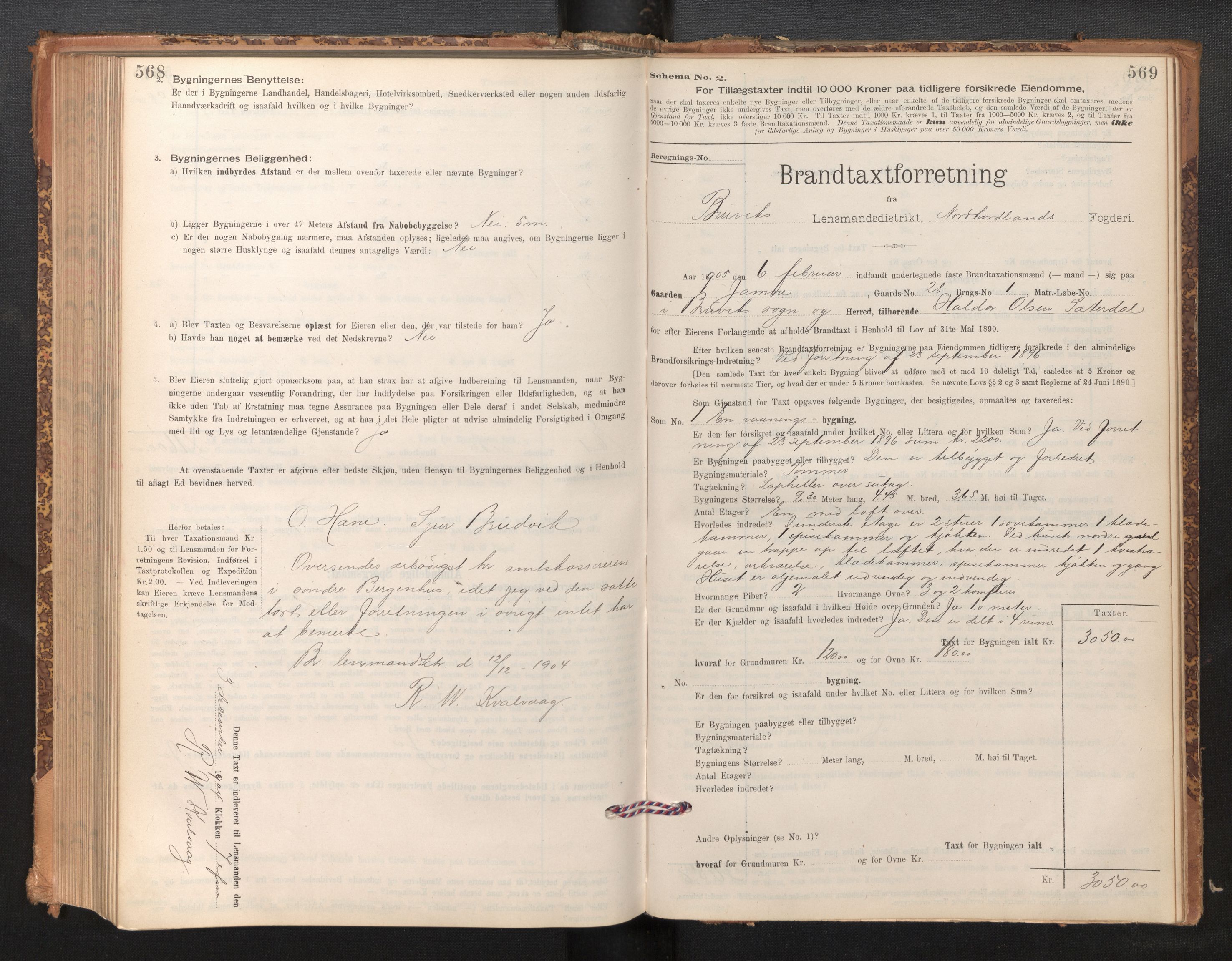 Lensmannen i Bruvik, SAB/A-31301/0012/L0006: Branntakstprotokoll, skjematakst, 1894-1906, p. 568-569