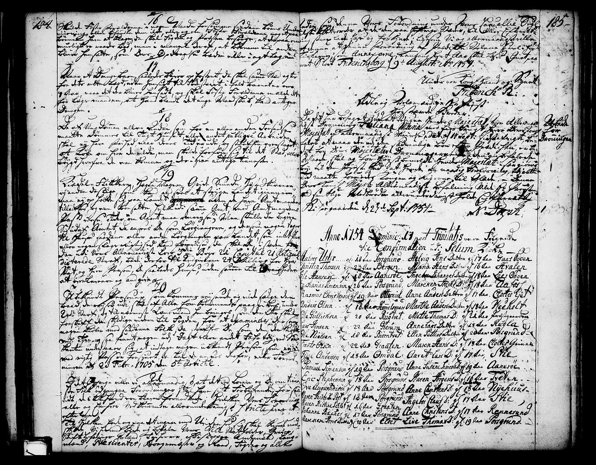 Solum sokneprestkontor, SAKO/A-305/A/Aa/L0002: Other parish register no. 2, 1743-1791, p. 184-185