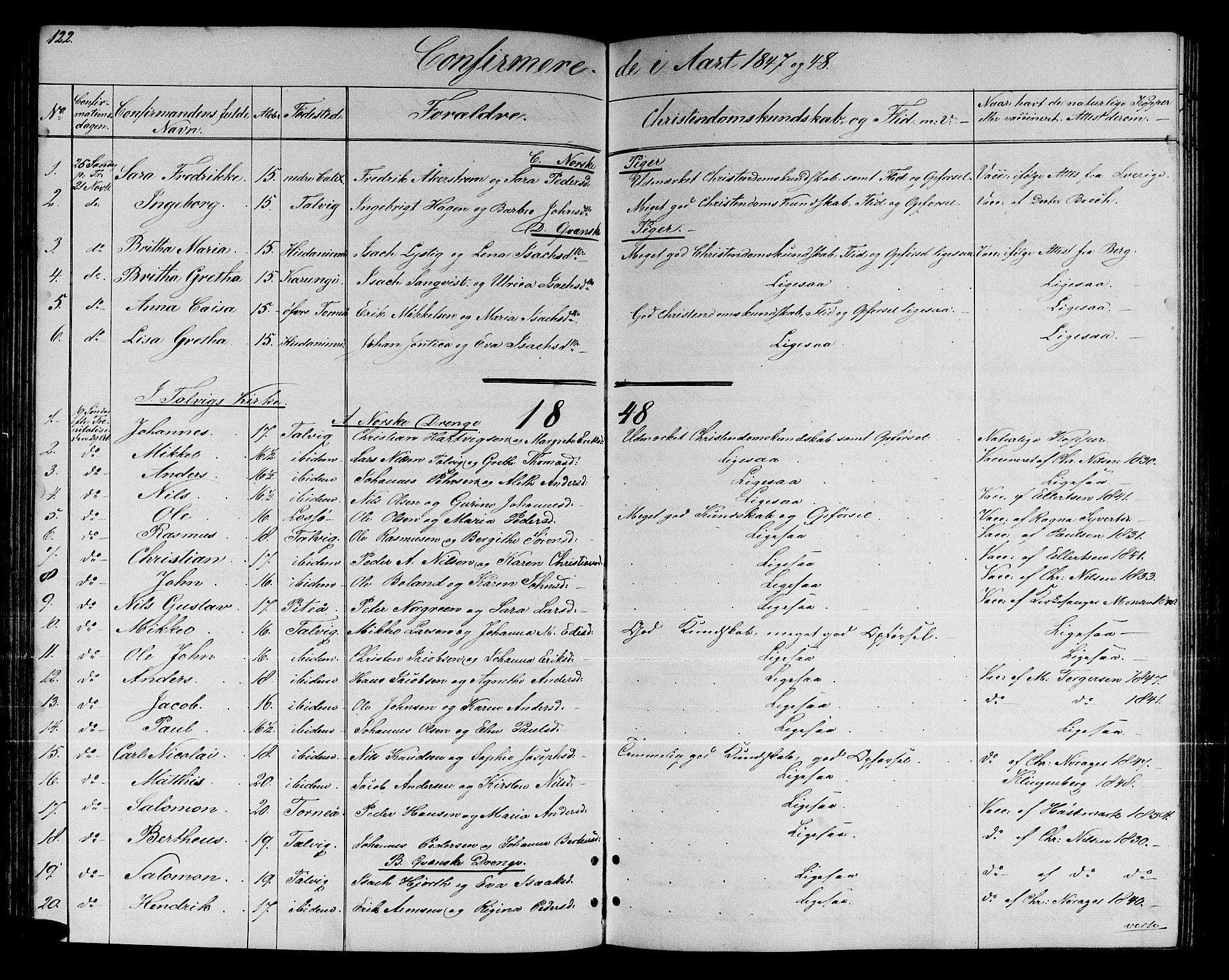 Talvik sokneprestkontor, SATØ/S-1337/H/Hb/L0001klokker: Parish register (copy) no. 1, 1847-1863, p. 122