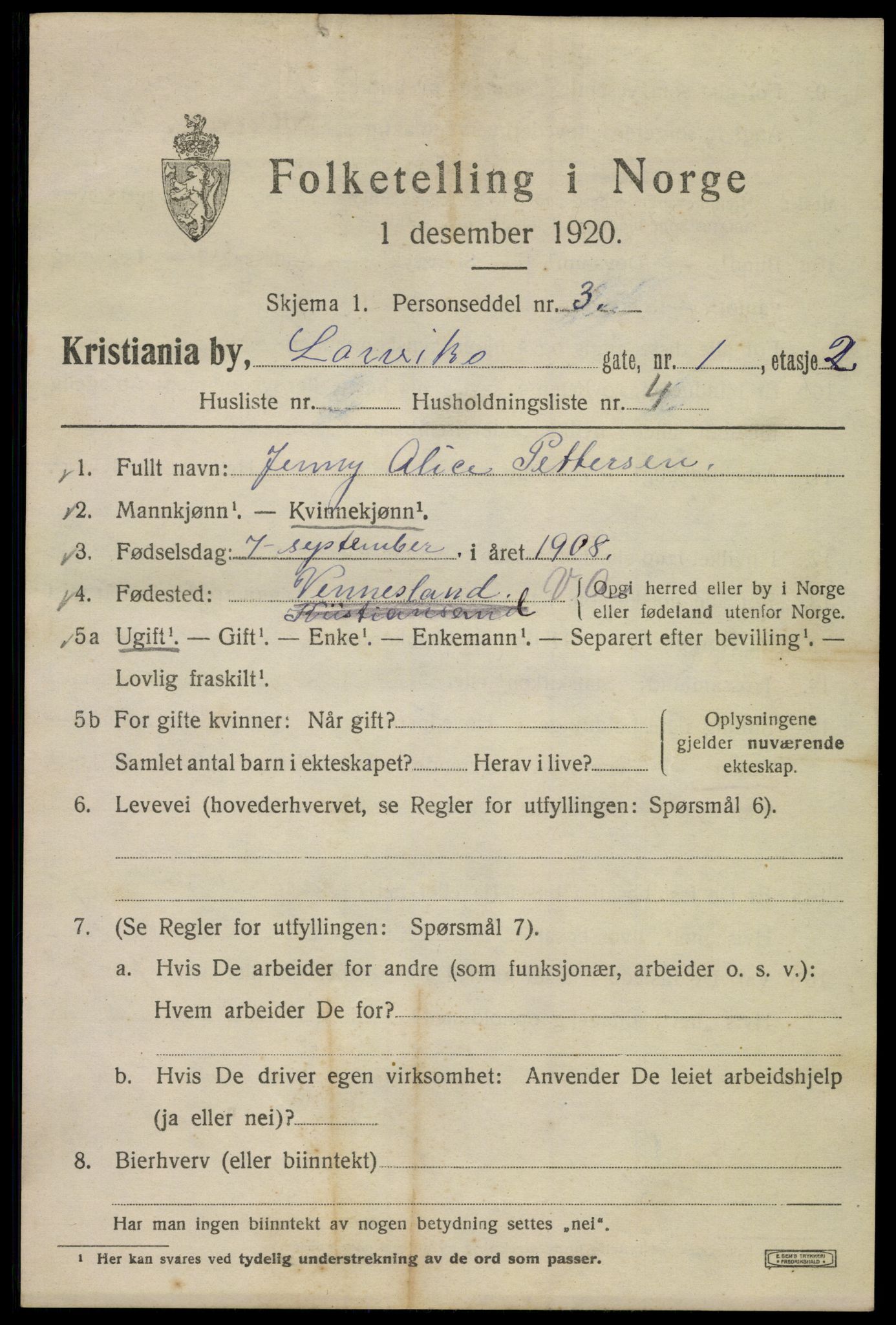 SAO, 1920 census for Kristiania, 1920, p. 361429