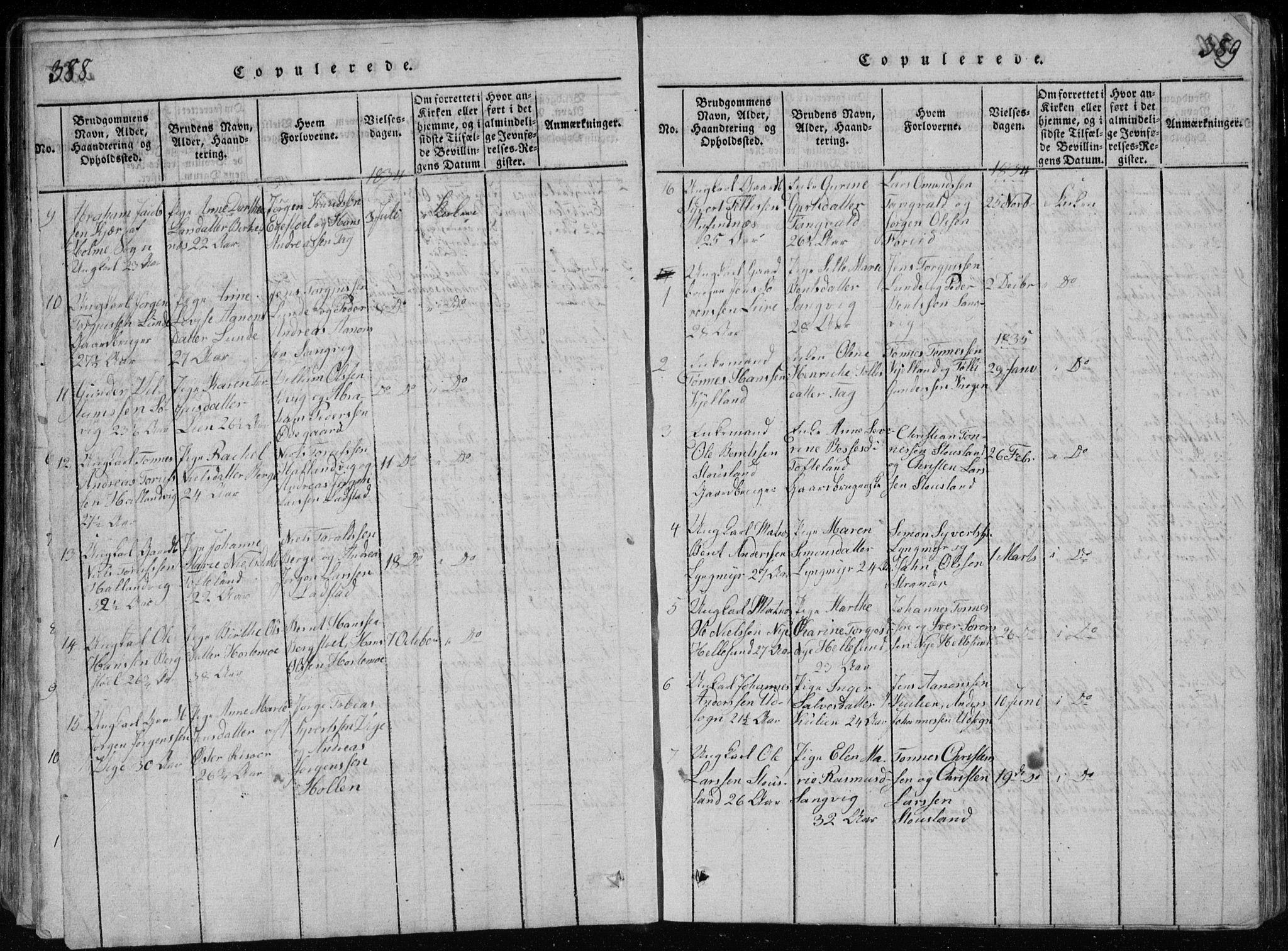 Søgne sokneprestkontor, SAK/1111-0037/F/Fb/Fbb/L0002: Parish register (copy) no. B 2, 1821-1838, p. 388-389