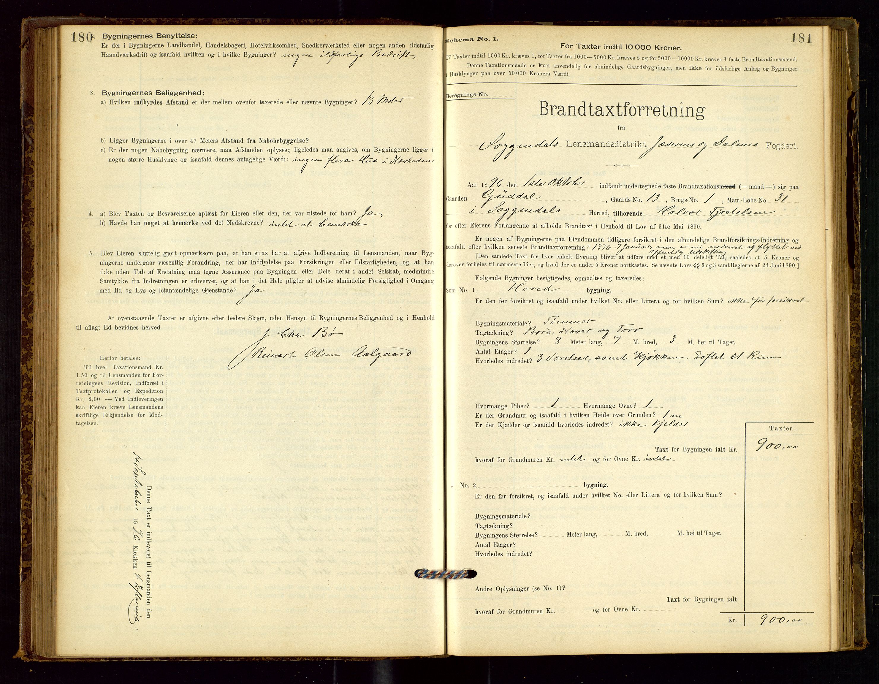 Sokndal lensmannskontor, AV/SAST-A-100417/Gob/L0001: "Brandtaxt-Protokol", 1895-1902, p. 180-181