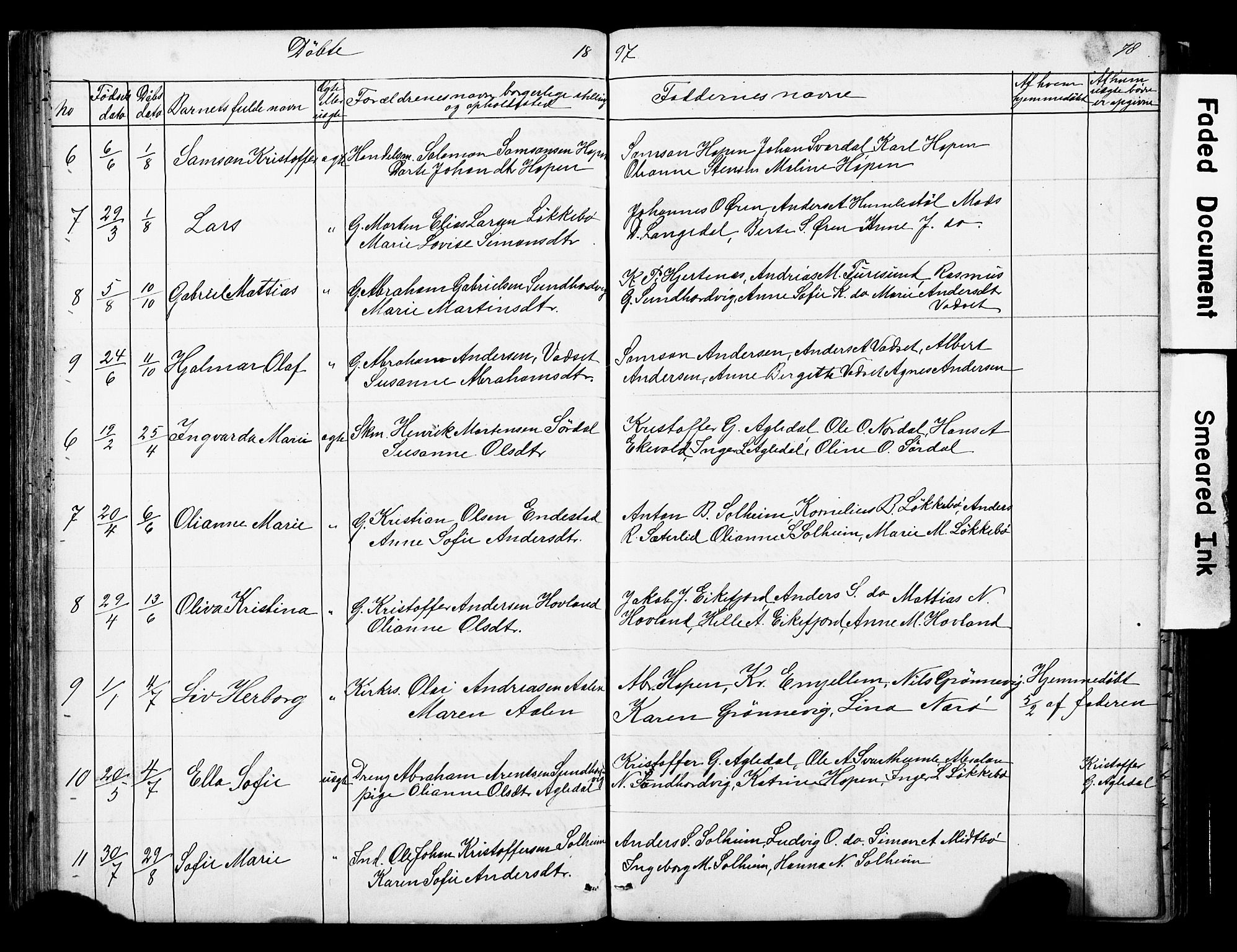 Kinn sokneprestembete, AV/SAB-A-80801/H/Hab/Habe/L0001: Parish register (copy) no. E 1, 1864-1899, p. 78