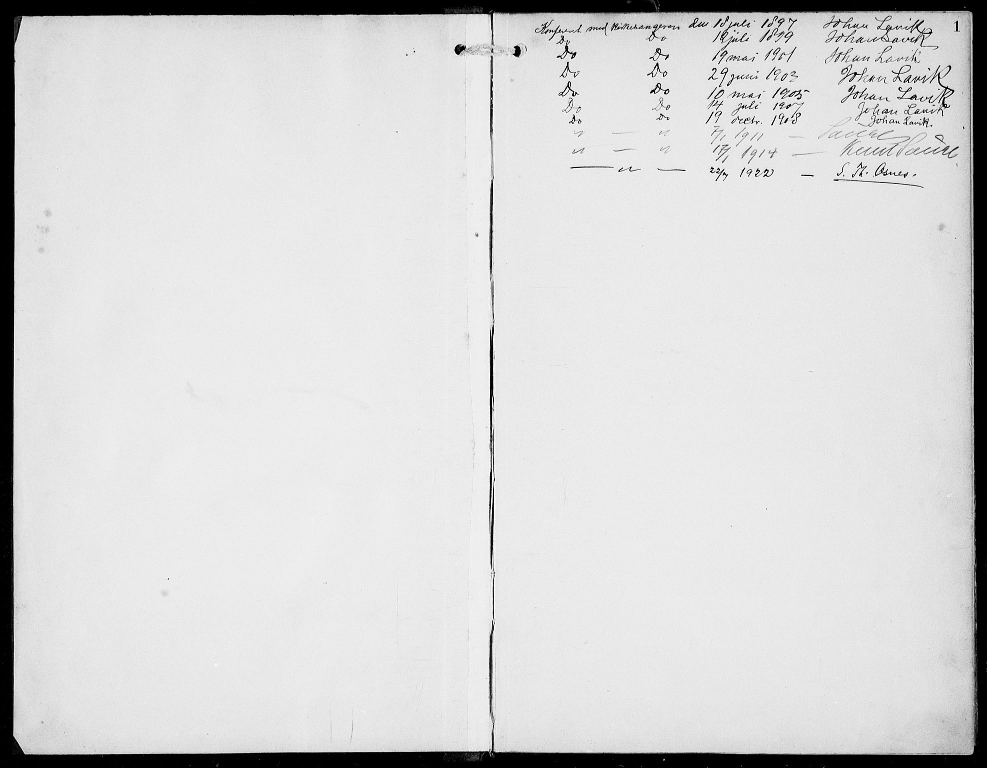 Hosanger sokneprestembete, SAB/A-75801/H/Haa: Parish register (official) no. D  1, 1896-1922, p. 1