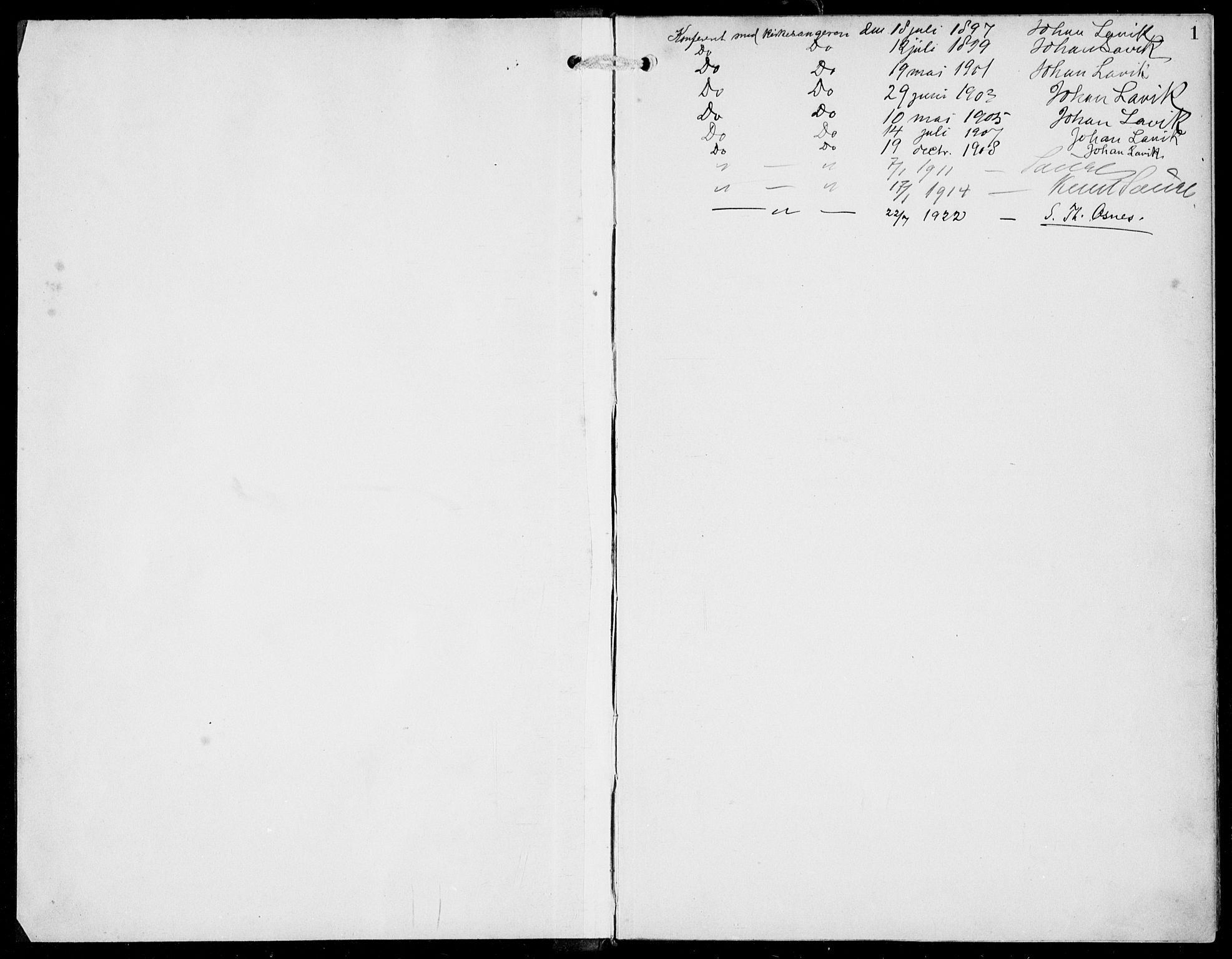 Hosanger sokneprestembete, AV/SAB-A-75801/H/Haa: Parish register (official) no. D  1, 1896-1922, p. 1