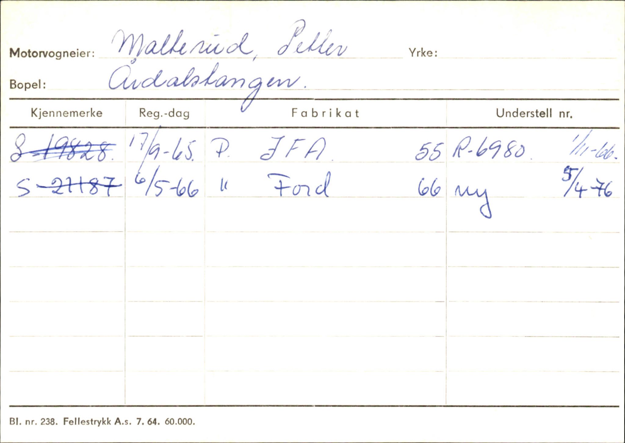 Statens vegvesen, Sogn og Fjordane vegkontor, SAB/A-5301/4/F/L0145: Registerkort Vågsøy S-Å. Årdal I-P, 1945-1975, p. 1617