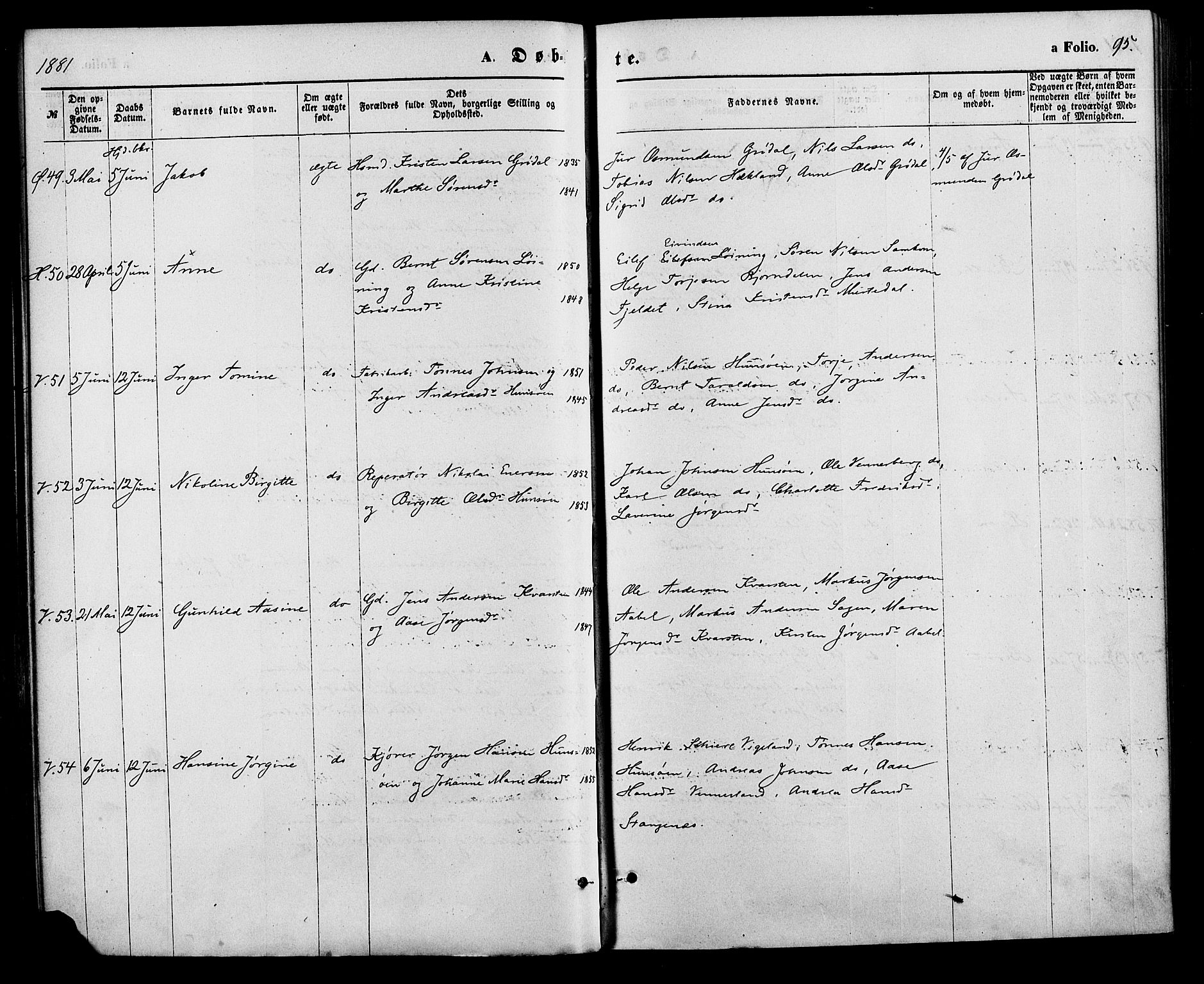 Vennesla sokneprestkontor, AV/SAK-1111-0045/Fa/Fac/L0008: Parish register (official) no. A 8, 1874-1883, p. 95