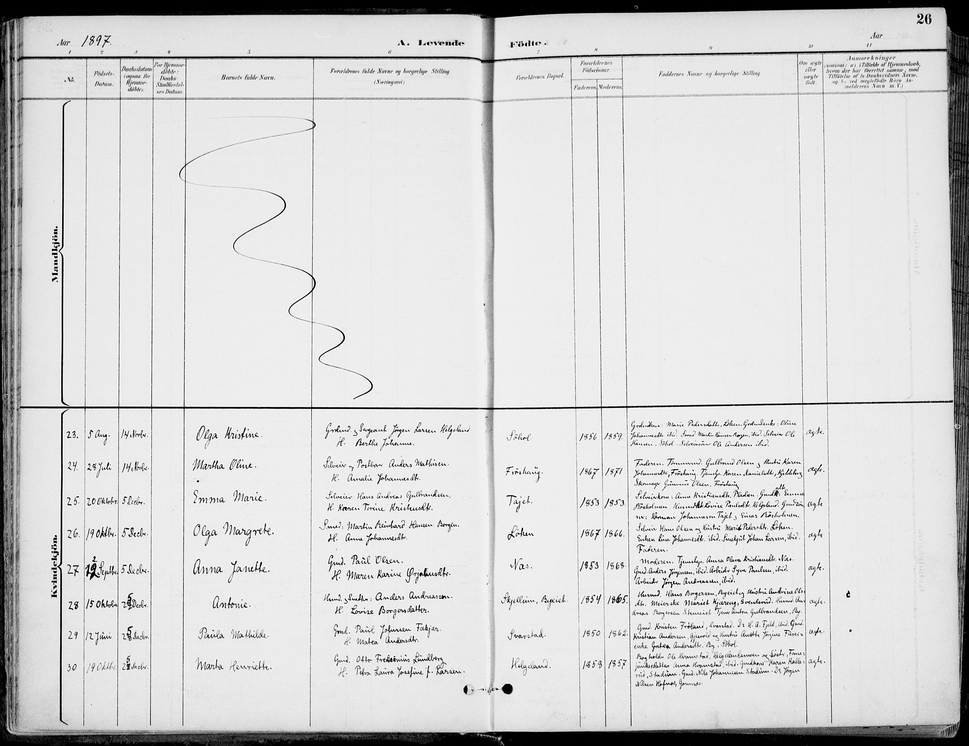 Hole kirkebøker, AV/SAKO-A-228/F/Fa/L0009: Parish register (official) no. I 9, 1892-1907, p. 26