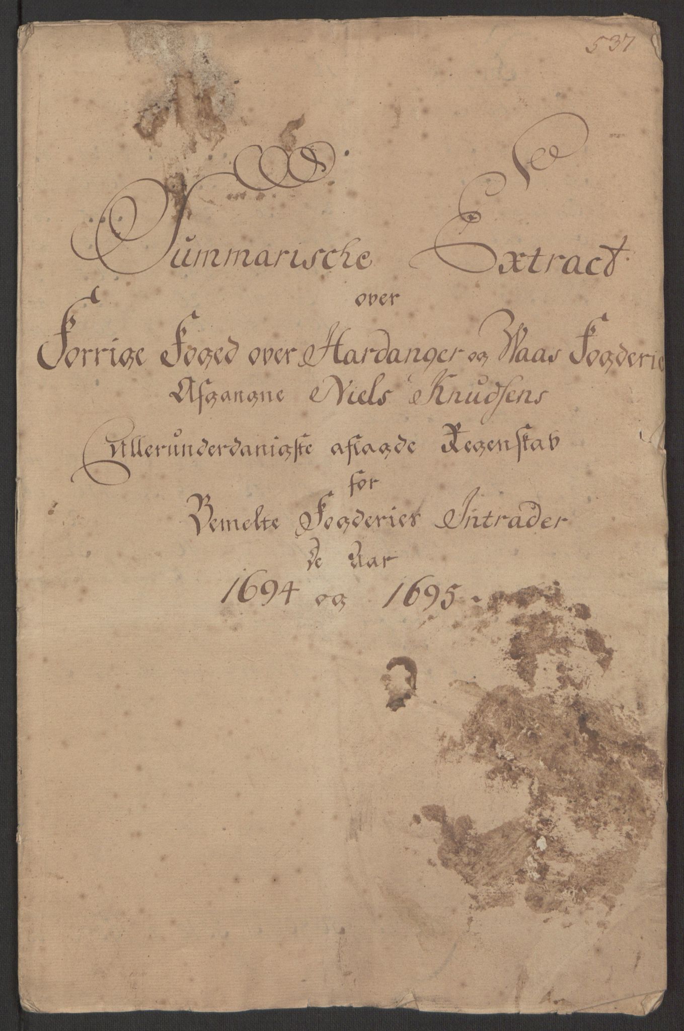 Rentekammeret inntil 1814, Reviderte regnskaper, Fogderegnskap, RA/EA-4092/R48/L2976: Fogderegnskap Sunnhordland og Hardanger, 1695-1696, p. 215