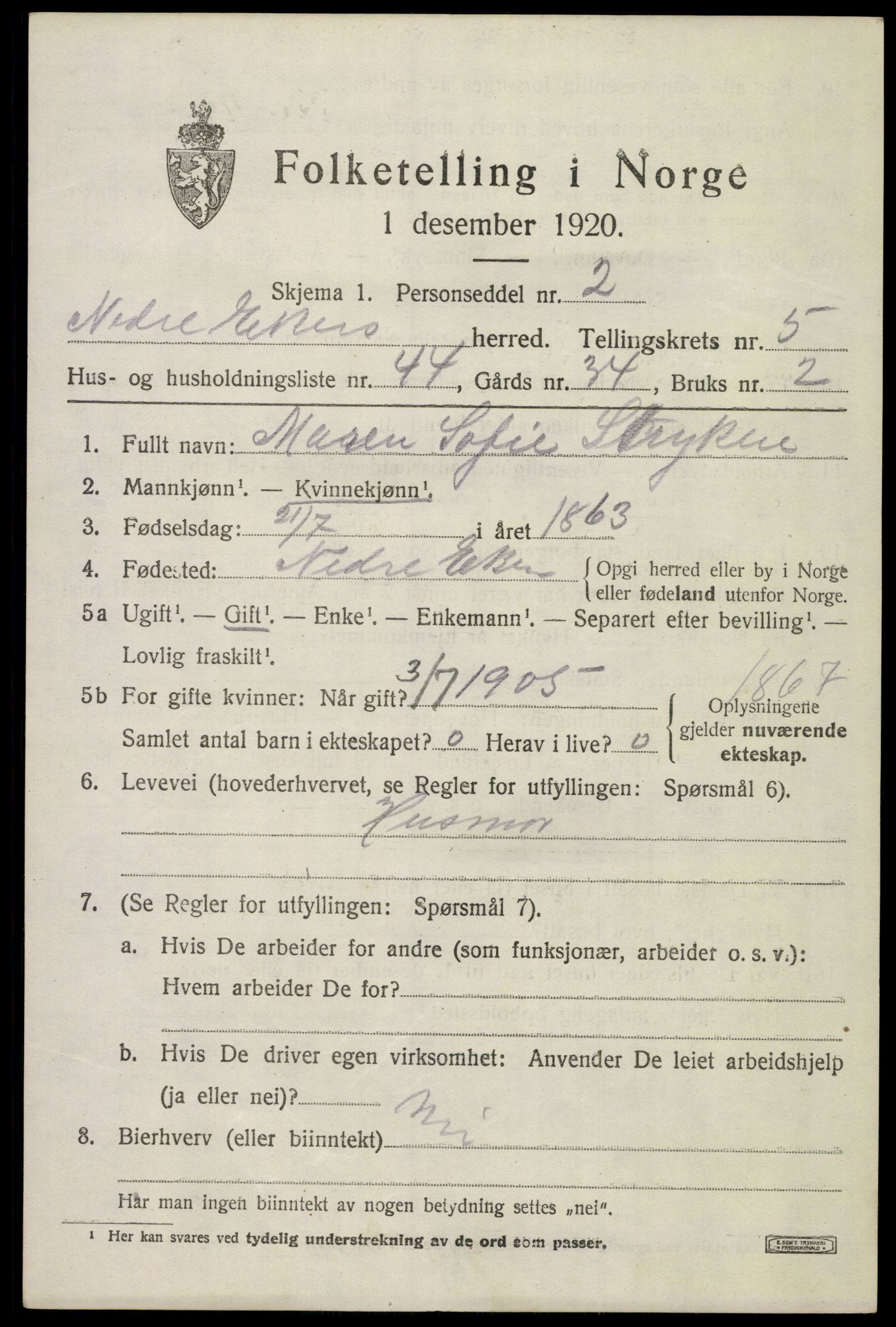 SAKO, 1920 census for Nedre Eiker, 1920, p. 6401