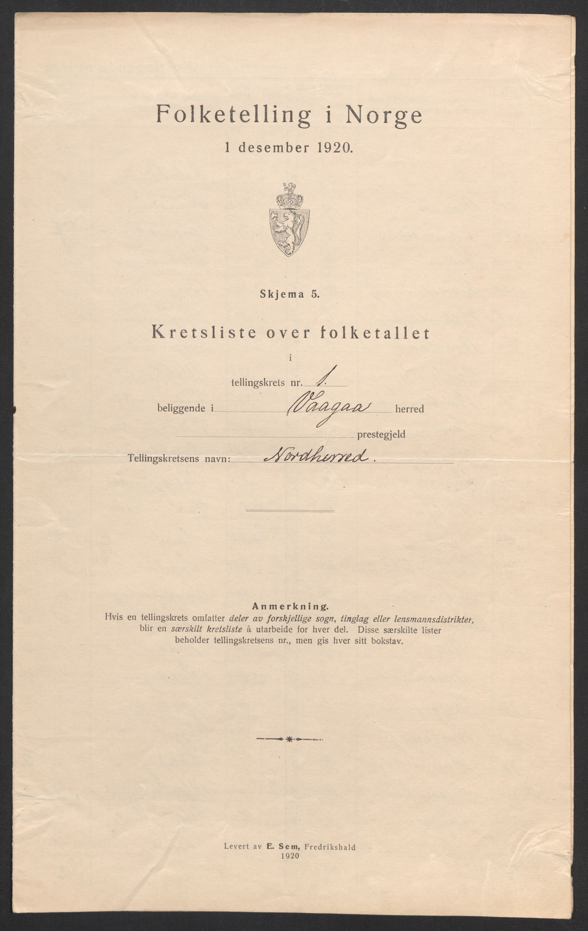 SAH, 1920 census for Vågå, 1920, p. 8