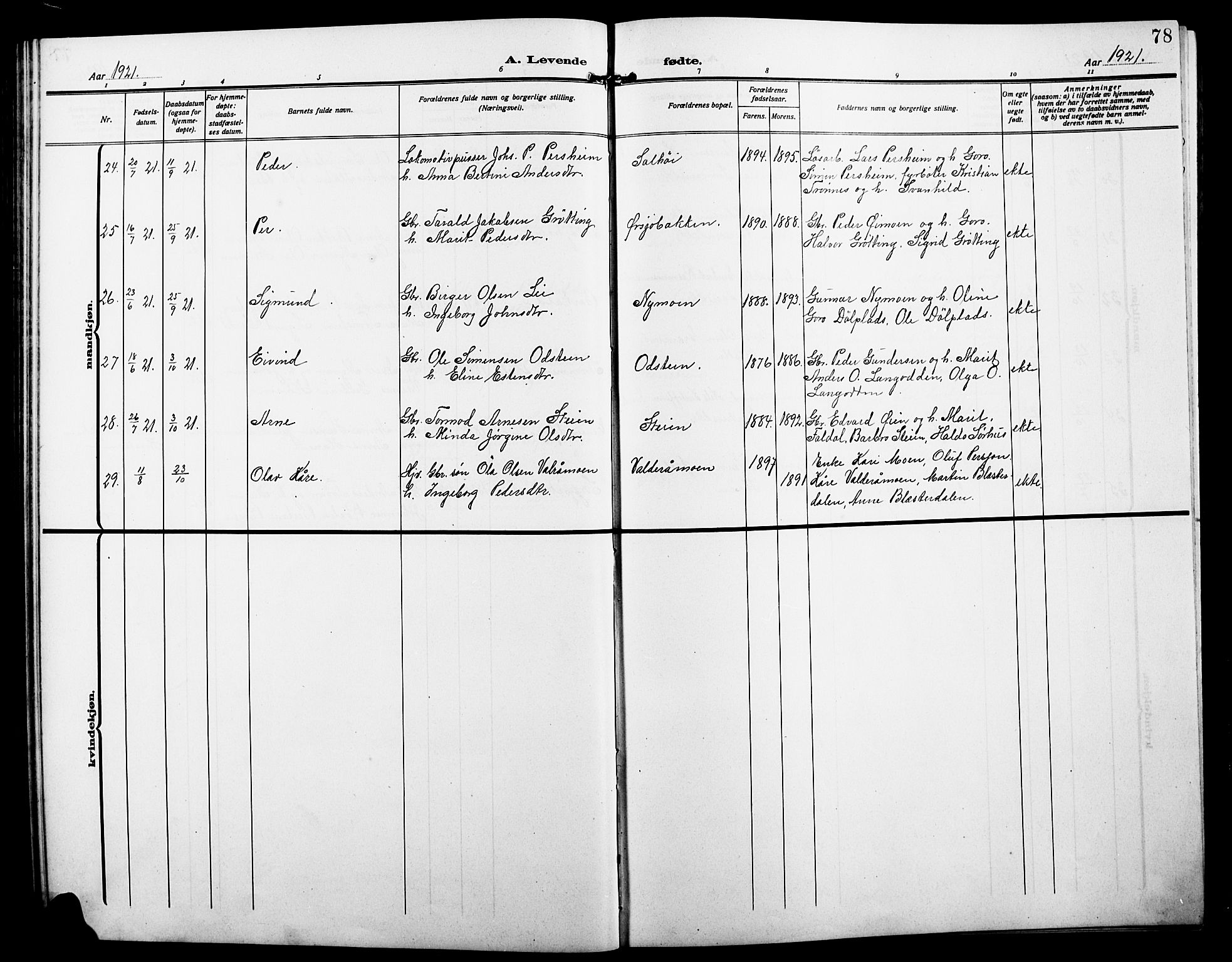 Alvdal prestekontor, AV/SAH-PREST-060/H/Ha/Hab/L0005: Parish register (copy) no. 5, 1908-1923, p. 78