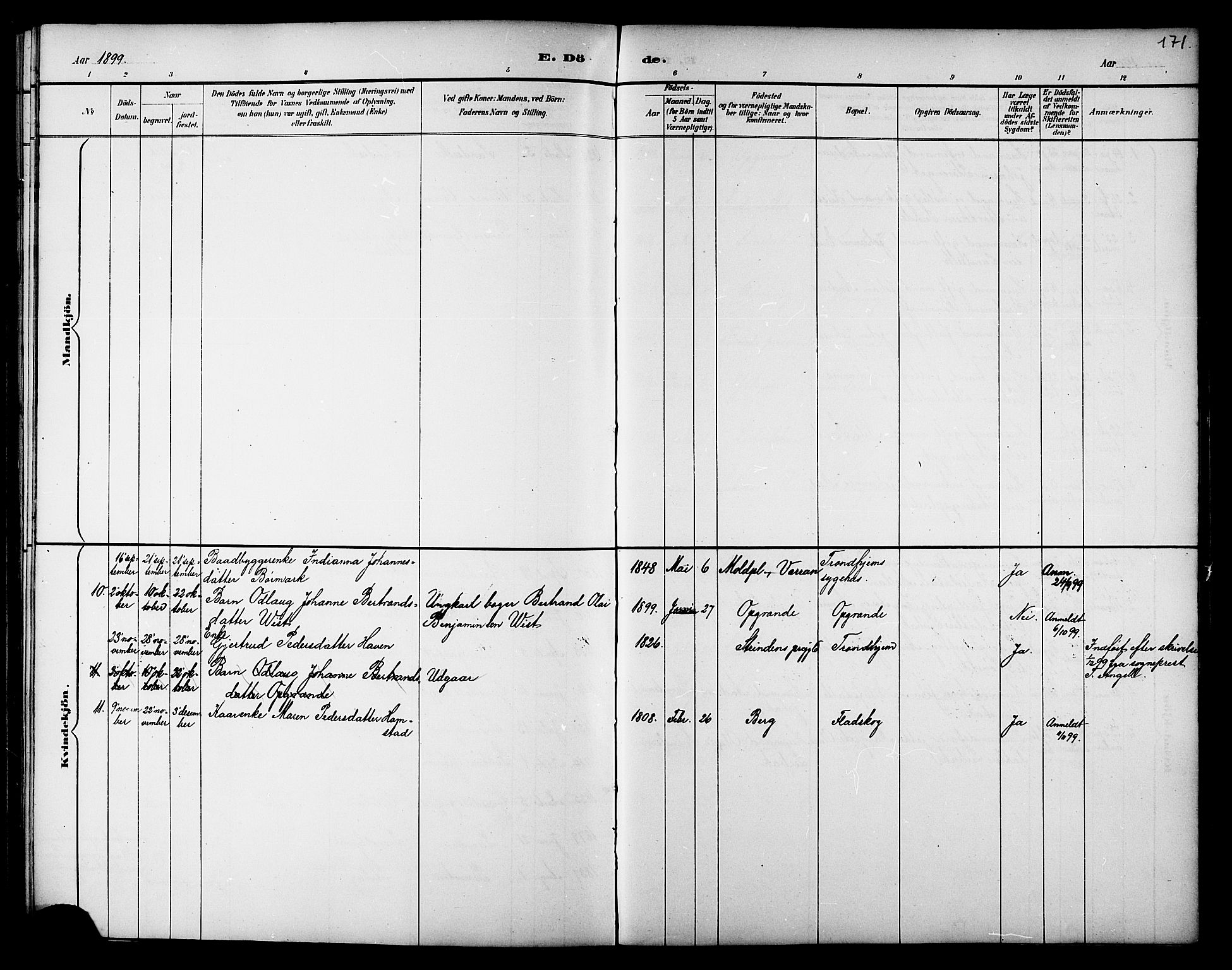 Ministerialprotokoller, klokkerbøker og fødselsregistre - Nord-Trøndelag, AV/SAT-A-1458/733/L0327: Parish register (copy) no. 733C02, 1888-1918, p. 171